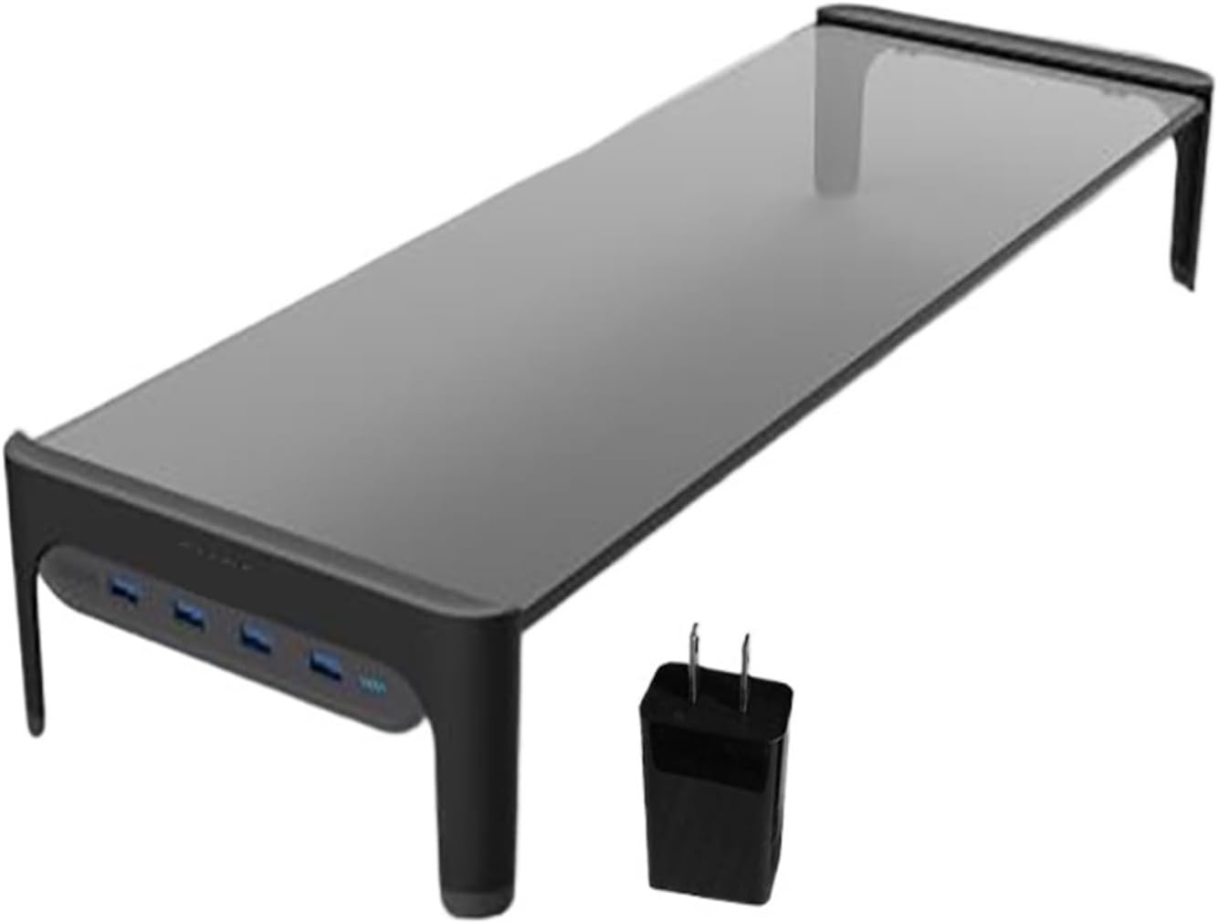 Desktop Monitor Laptop Stand Space Bar Anti-Slip Desk Riser with 4-Port USB Hub Data Transfer and Fast Charger 501L(Color:UL Plug-USB3.0-Black)