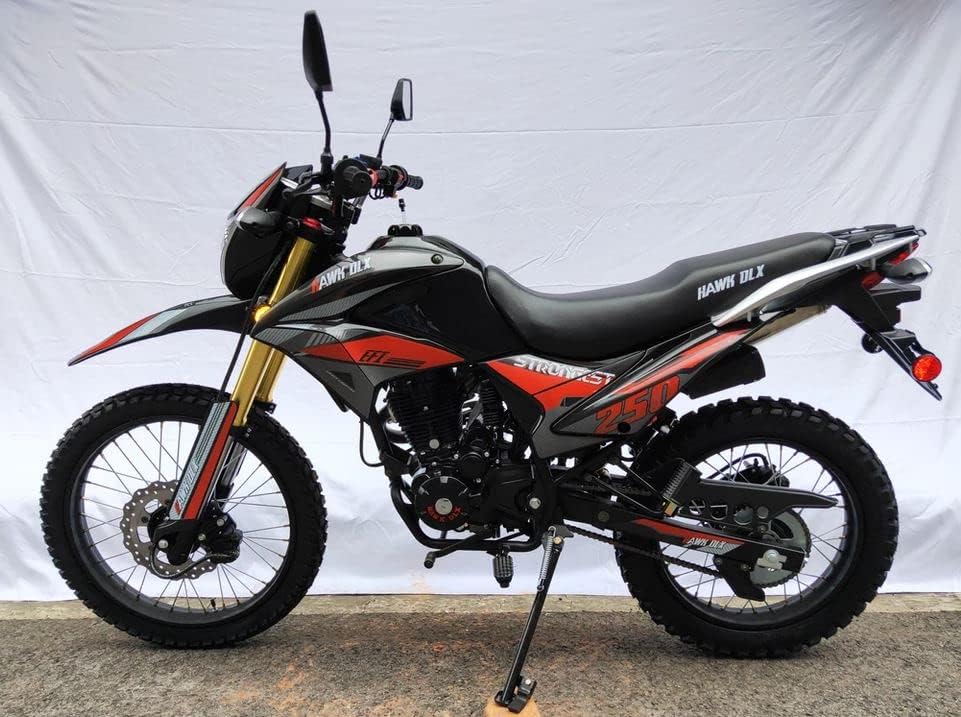 HHH Hawk DLX 250 EFI Fuel Injection 250cc Enduro Motorcycle Bike Hawk Deluxe scooter Dirt Bike, Street Bike, 5 speed Sports Bike (Red) - Extra Large