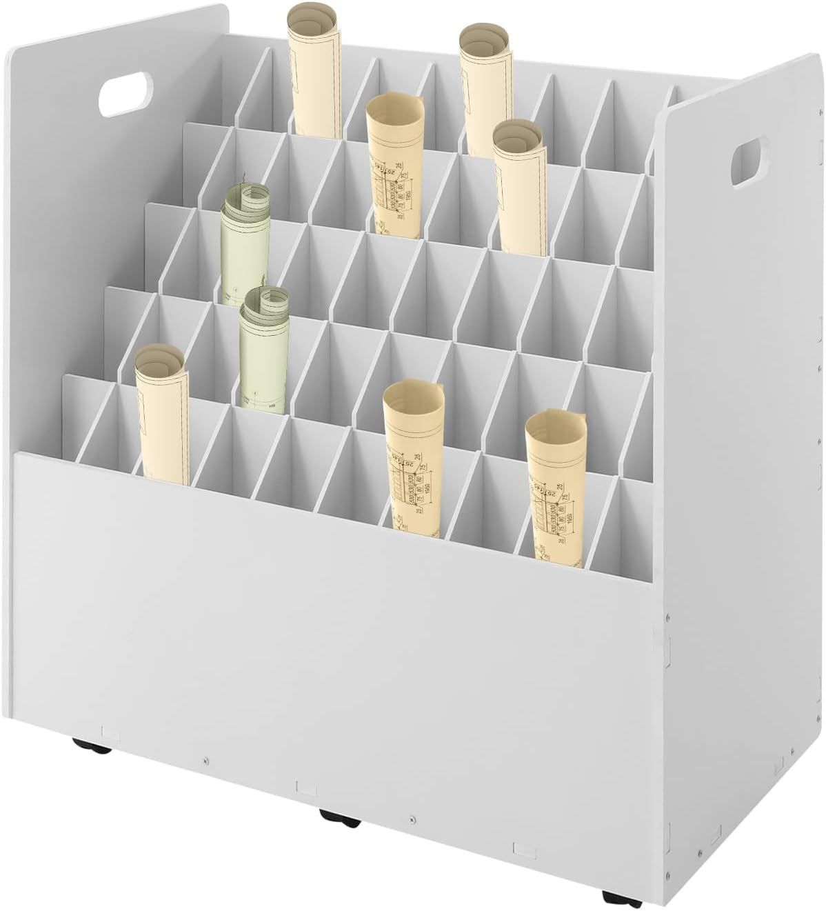 5-Tier Mobile Bookshelf,Rolling Bookcase Book Storage Rack,50-Slot Blueprint Organizer, Roll File Storage Holder,Tableside Office Cart Paper Storage Organizer,for Study,Home,Office,School,Classroom