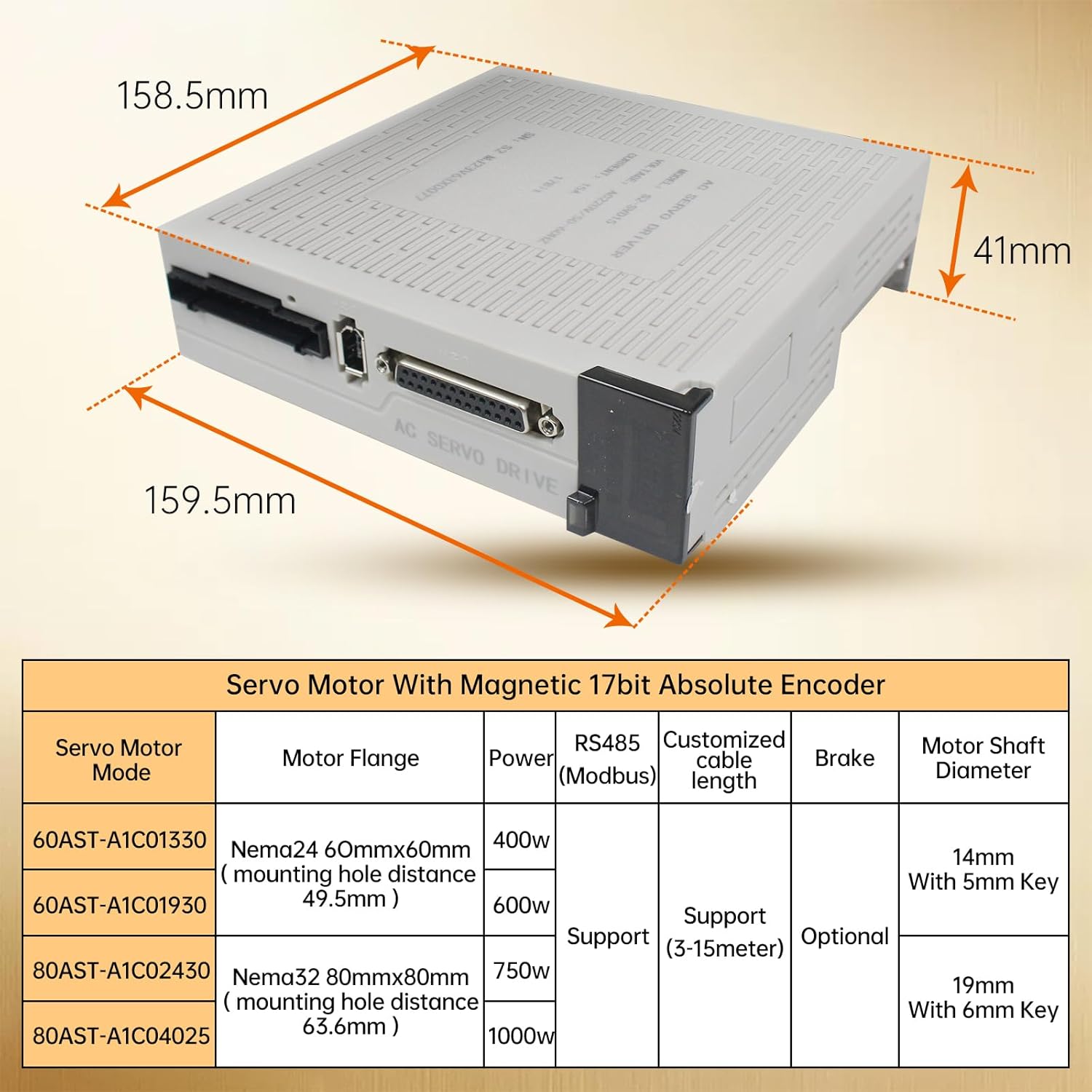 RATTMMOTOR YPMC-1000W 220V Servo Motor Kit with Servo Motor Driver, CNC Controller Kit for CNC Engraver Milling Machine/Robot (Without Brake)