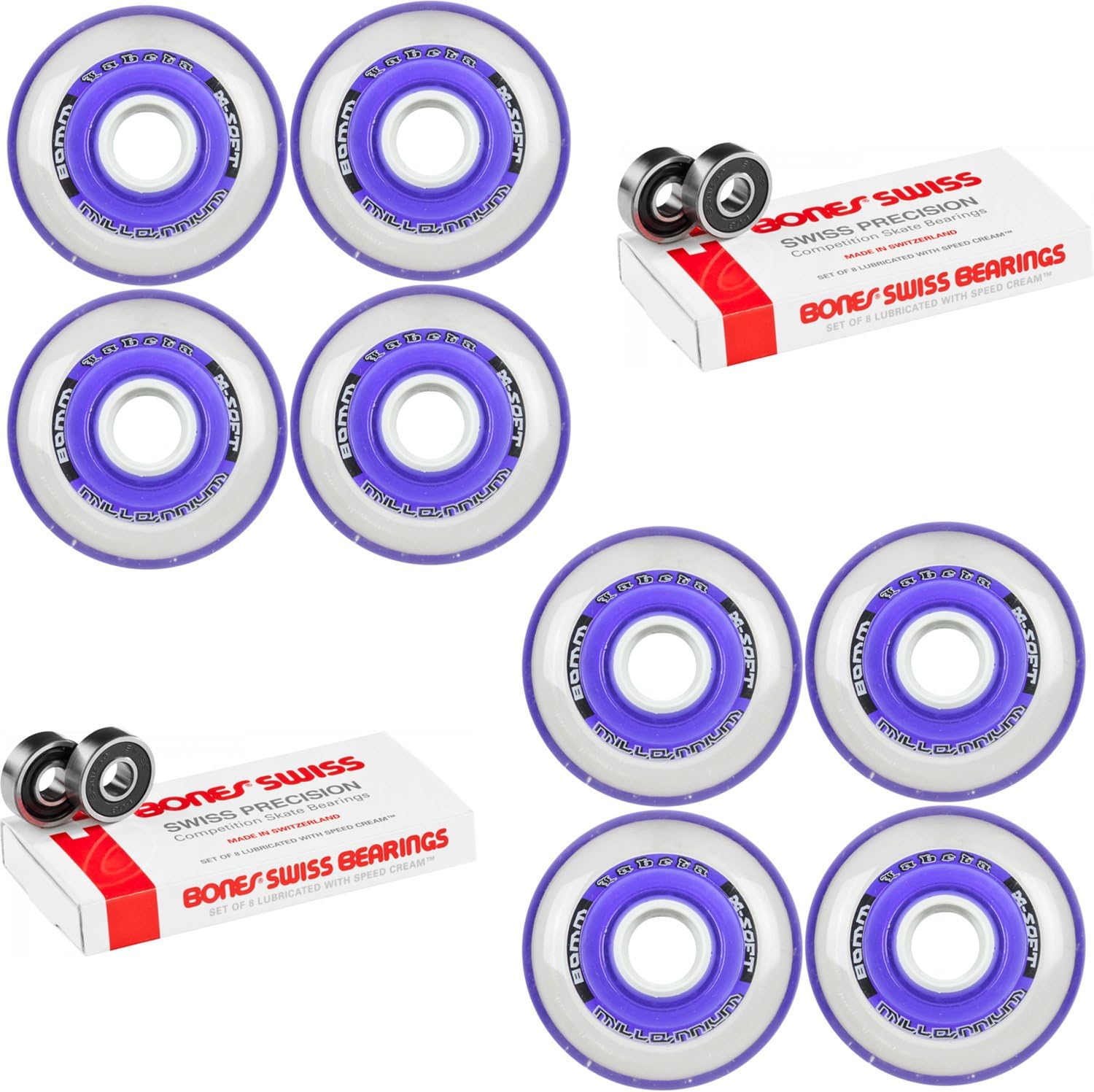 Labeda Millennium Gripper Purple Hockey Inline Wheels 80mm X-Soft 8 Pack Swiss