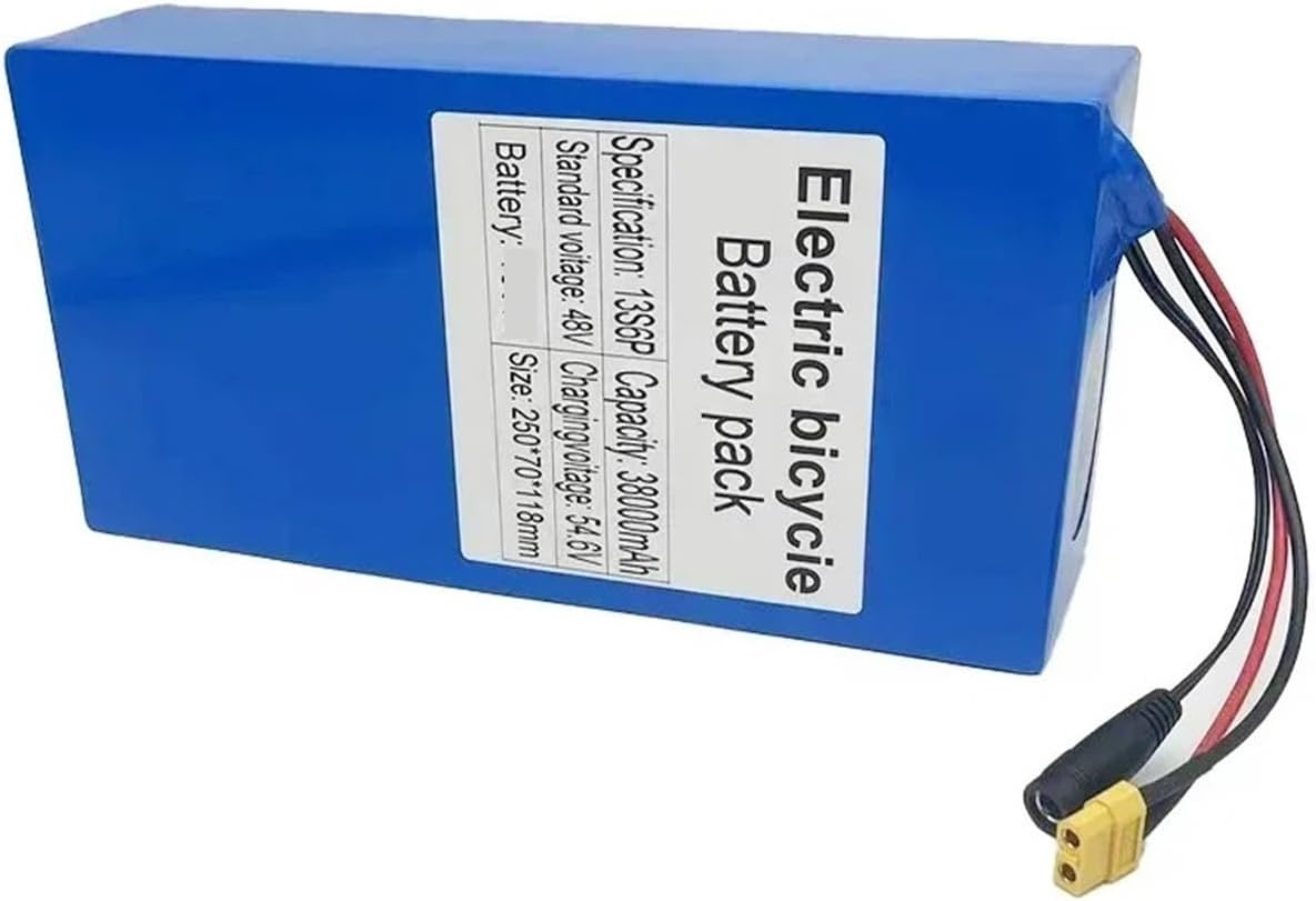 Lithium Ion Battery 13S6P 48V 38000mAh, Compatible for 54.6V BMS Electric Bicycles and Scooters Battery(XT60+DC Plug)