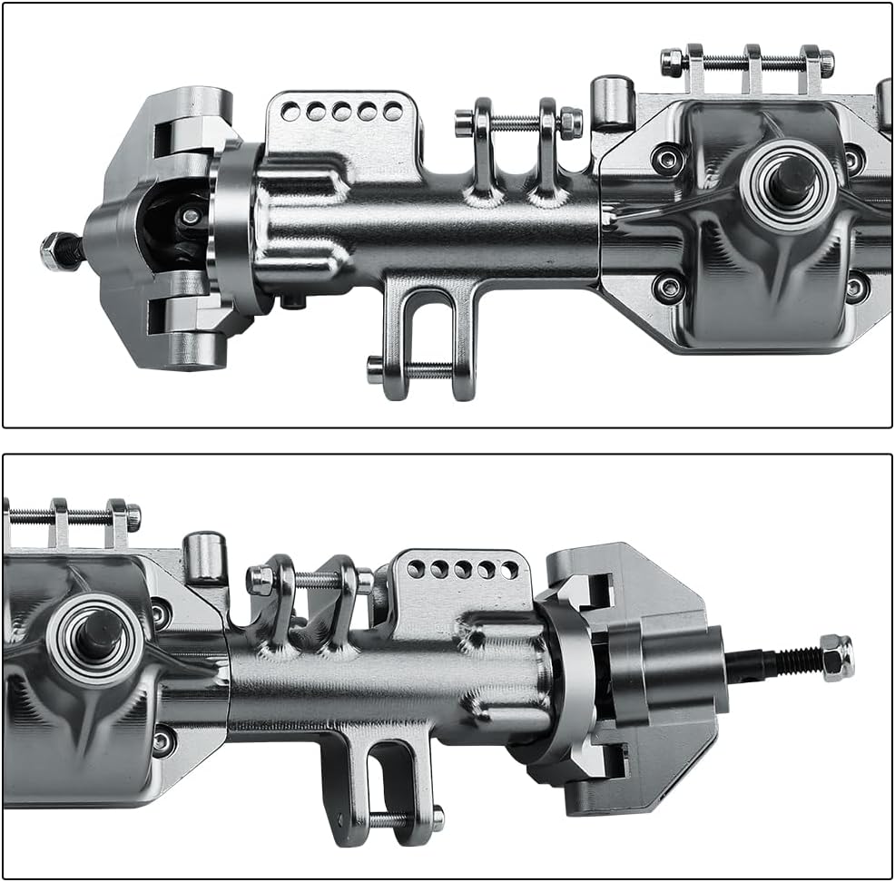CNC Machine Complete Front Rear Axle with Steering Linkage for 1/8 Losi LMT Monster Truck RC Car Upgrade Parts (Gray)