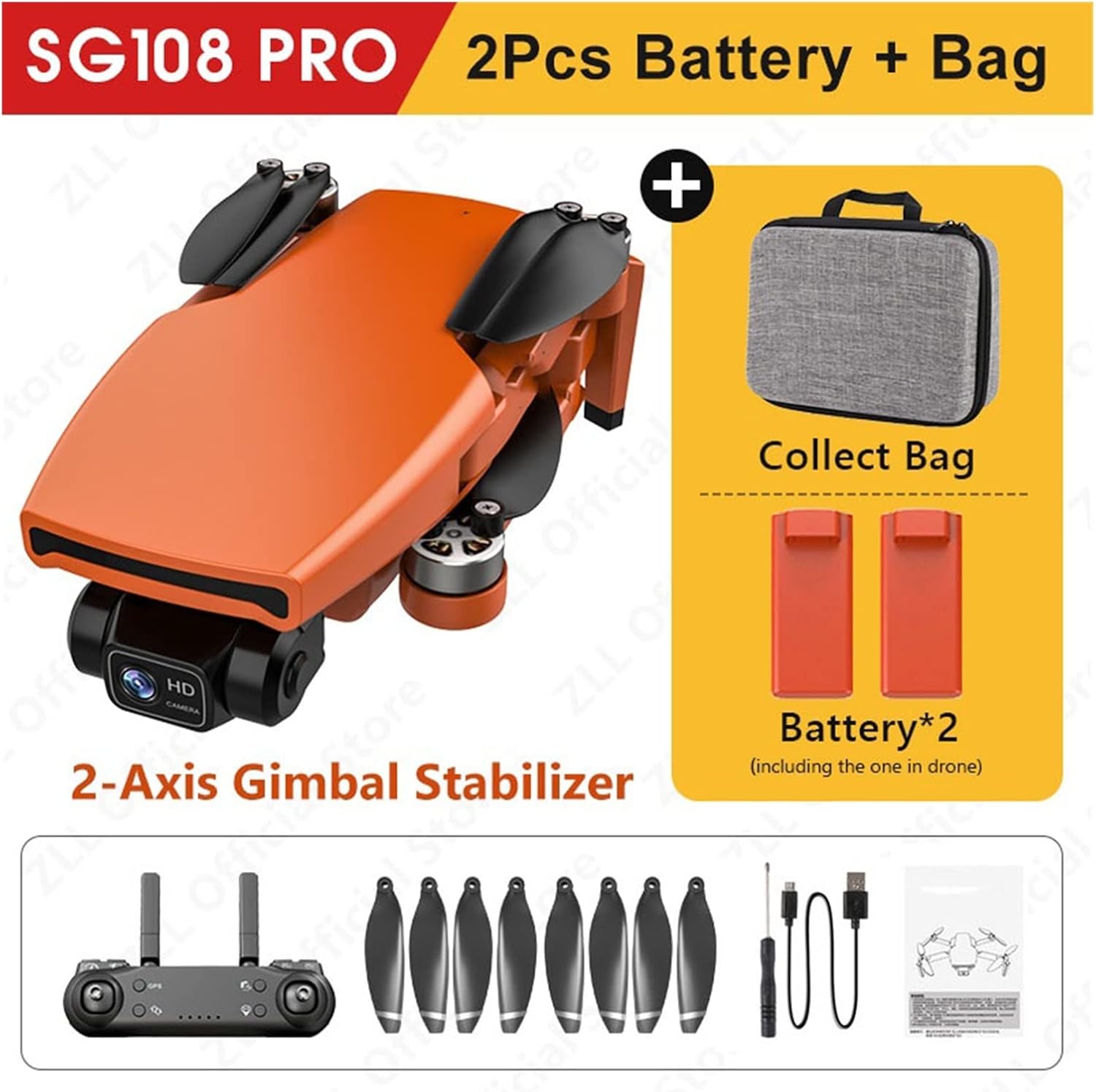 Foldable Drone Quadcopter Two- Gimbal Camera Drone GPS 5G WiFi 4K Mini Quadrocopter Professional Brushless Motor Dual Cam RC Drone (Color : Black 2B Bag Size : 1) (Pro O 2B Bag 1)