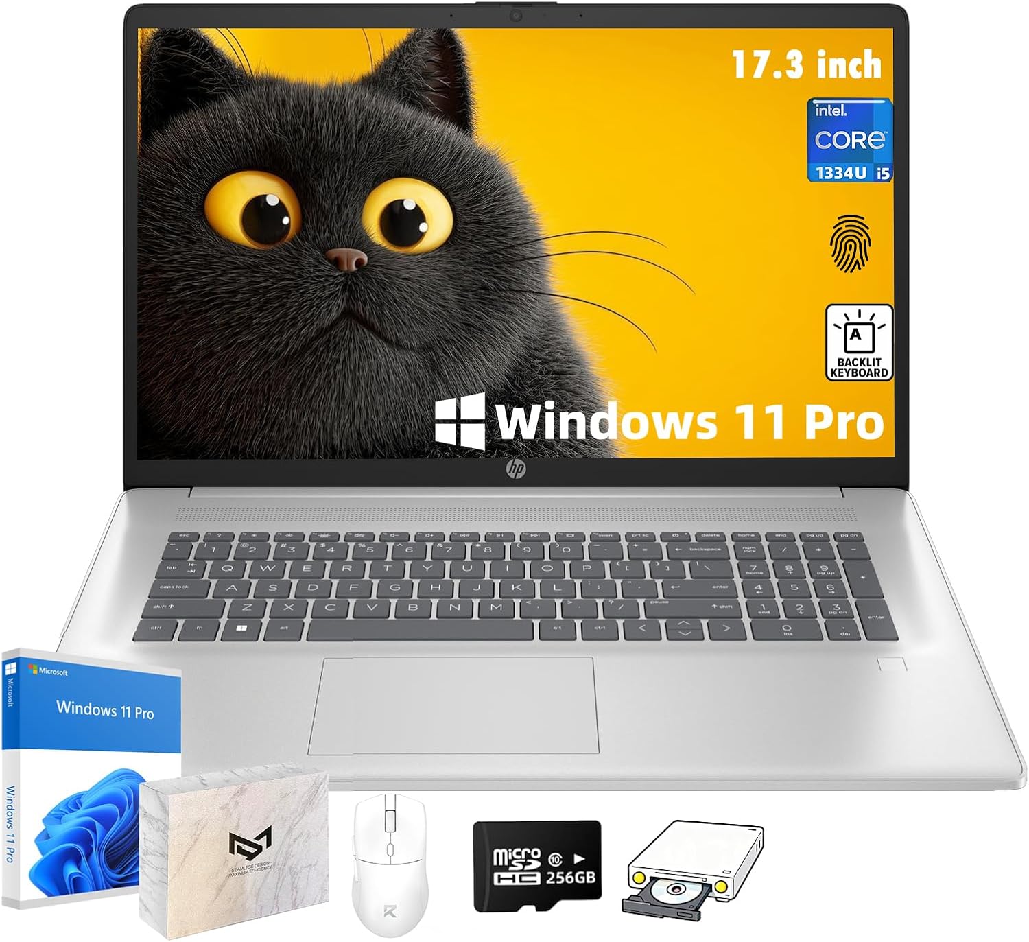 HP 17 Laptop Computer for Business & Students - 17.3 inch HD+ Display, Intel 10-Core i5-1334U(up to 4.6 Ghz), Intel Graphics, Fingerprint, Backlit KB, Window 11 Pro, Accessories Kit, 32GB RAM, 2TB SSD