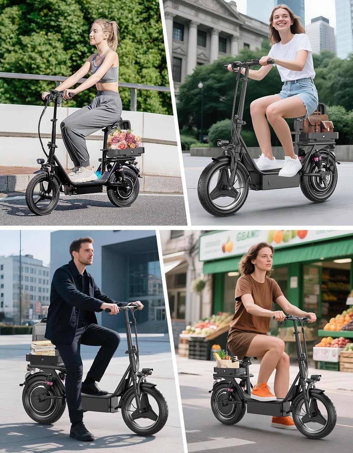 Electric Scooter with Seat for Adults, 500W Powerful Motor, 25/35Mile Range, Speed up to 22mph, e Scooter with Back Basket, UL 2272 Certified (with Box)
