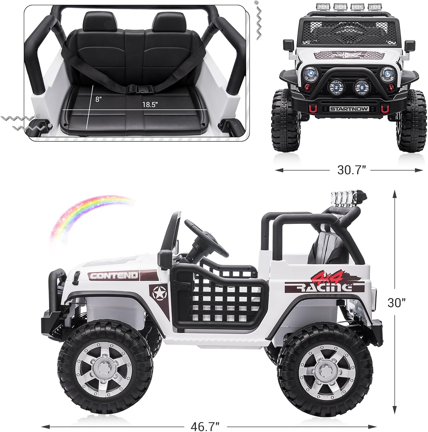 SEHOMY 2 Seater Electric Car for Kids 3+, 12V Power Wheels Ride on Truck with Remote, Spring Suspension, Music, Battery Powered Kids' Electric Vehicles, White Toddler Toys Car SUV for Boys Girls