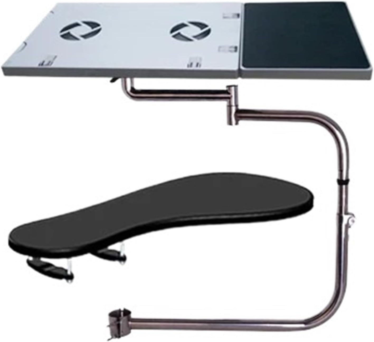 Multifunctional full-motion chair clamp laptop table stand with fan + square mouse pad + chair arm clamp mouse pad(Silver)
