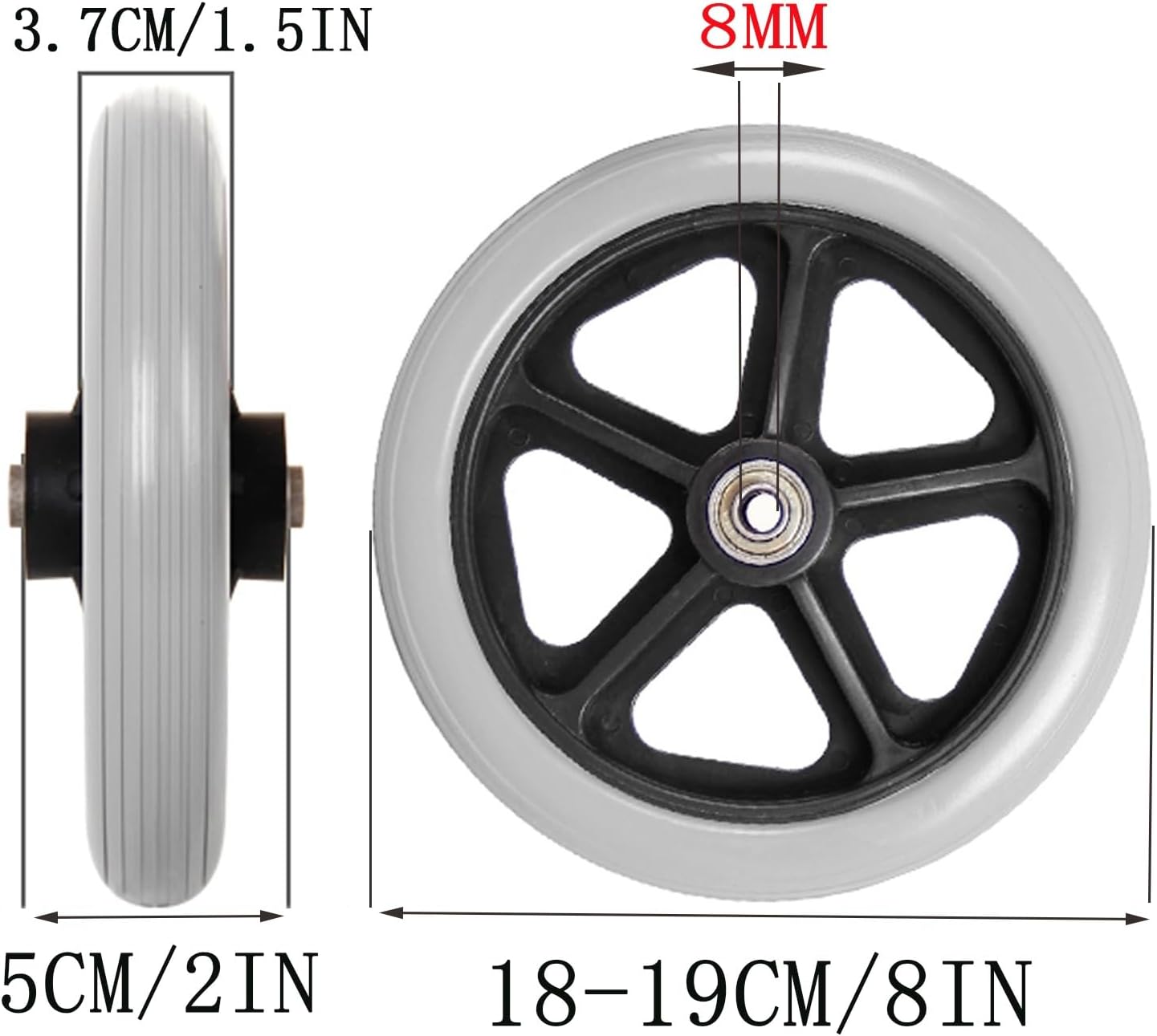Universal Thicker Front Wheelchair Wheels, 6/7/8In Bearing Solid Replacement Wheels for Wheelchairs, Environmentally PVC Material, for Power Wheelchair's/Electric Wheelcha
