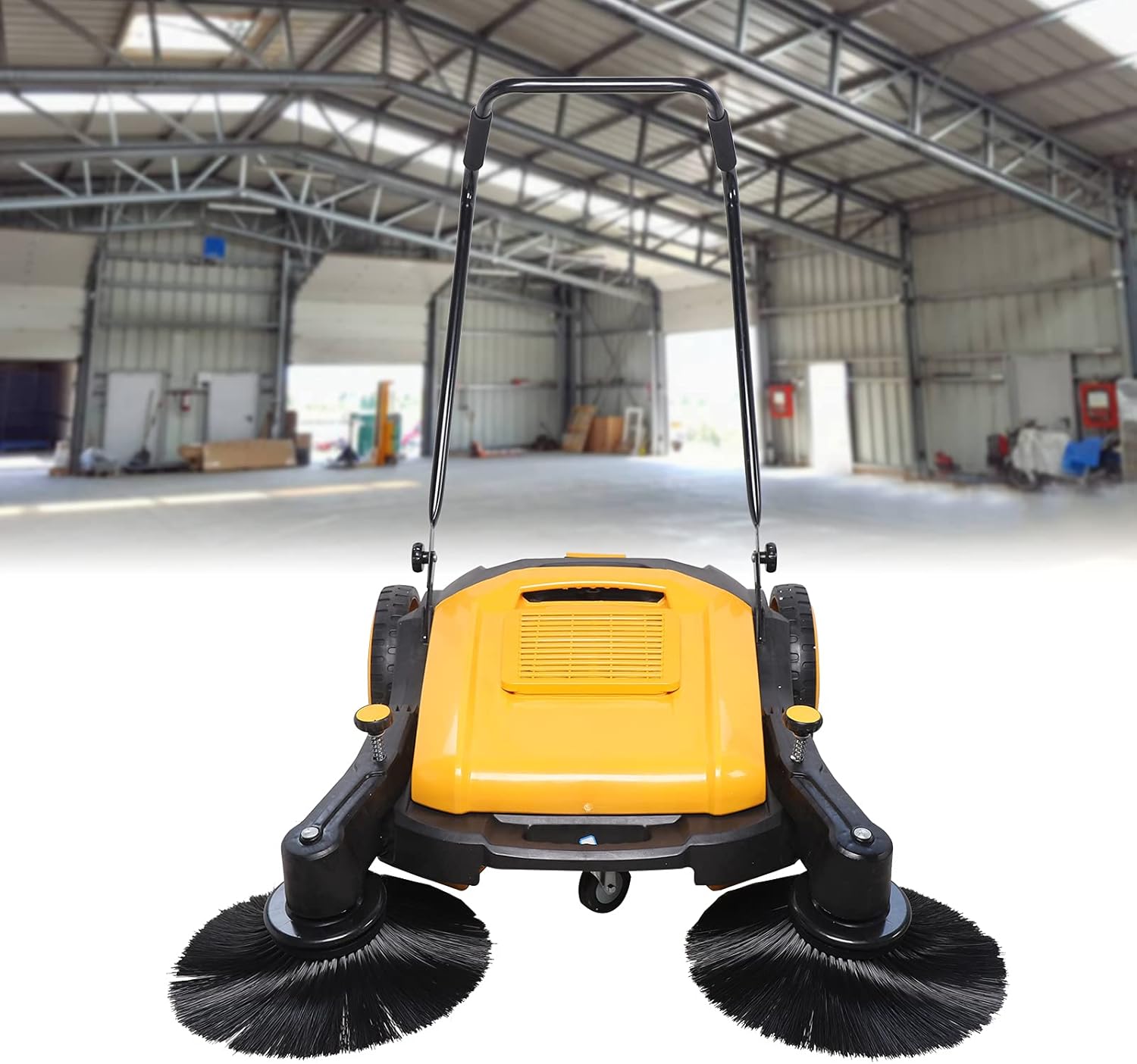 Walk Behind Sweeper Hand Push Sweeper with Dual Side Brooms Industrial Twin Push Floor Sweeper Manual Push Sweeper Garage Lawn Outdoor Sweeper Broom Street Pavement Sweeping Cleaning Tool (41'' 55L)