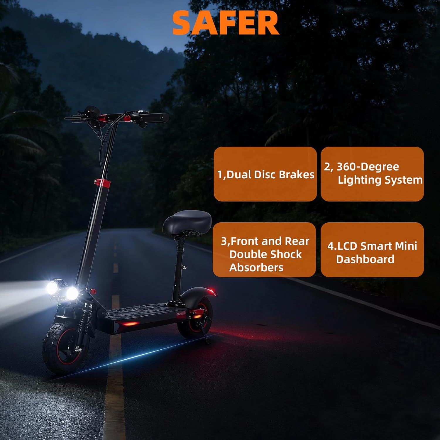 Ultimate Electric Scooter for Adults 1200W/1600W Motor 34 Mph Top Speed with Miles Long Range Features Dual Braking Cruise Control Dual Suspension Foldable E Scooter with Smart LCD