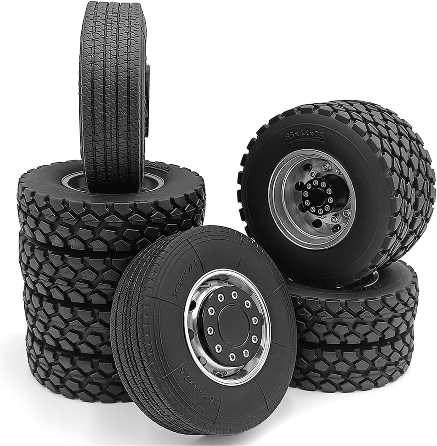 For Tamiya 1/14 6x6 Wheels Rims Tires Set RC Tractor Truck Trailer Cargo Engineering Long Vehicle Parts Models
