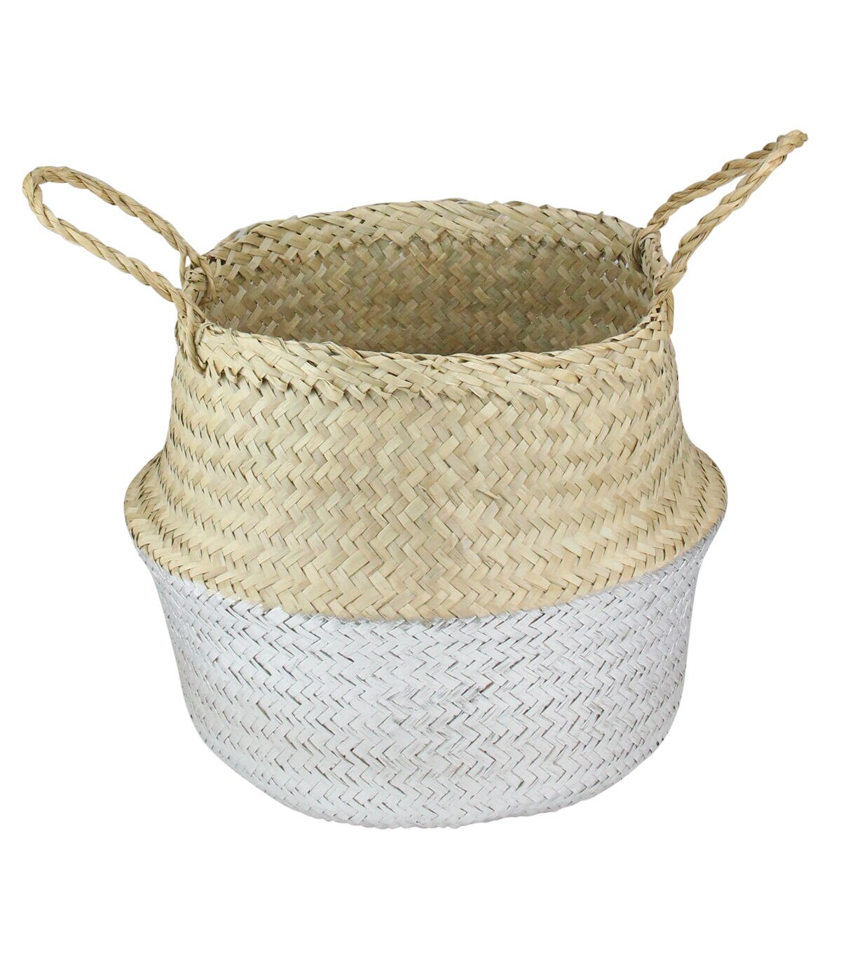 Northlight 13 Beige & Silver Seagrass Belly Wicker Basket