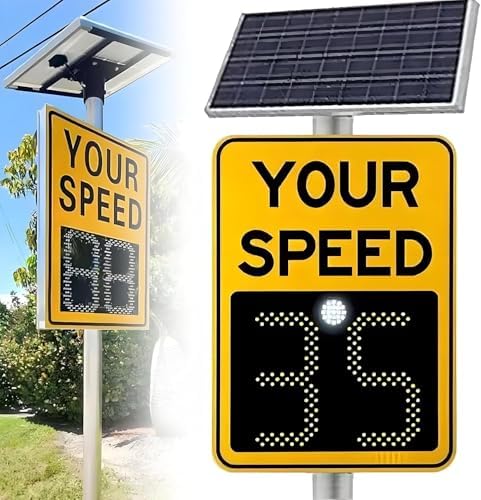 Solar Powered LED Speed Limit Sign - Radar Traffic Feedback Display, Digital Speed Monitoring Board for Nighttime Visibility, Adjustable Speed Alerts for Road Safety