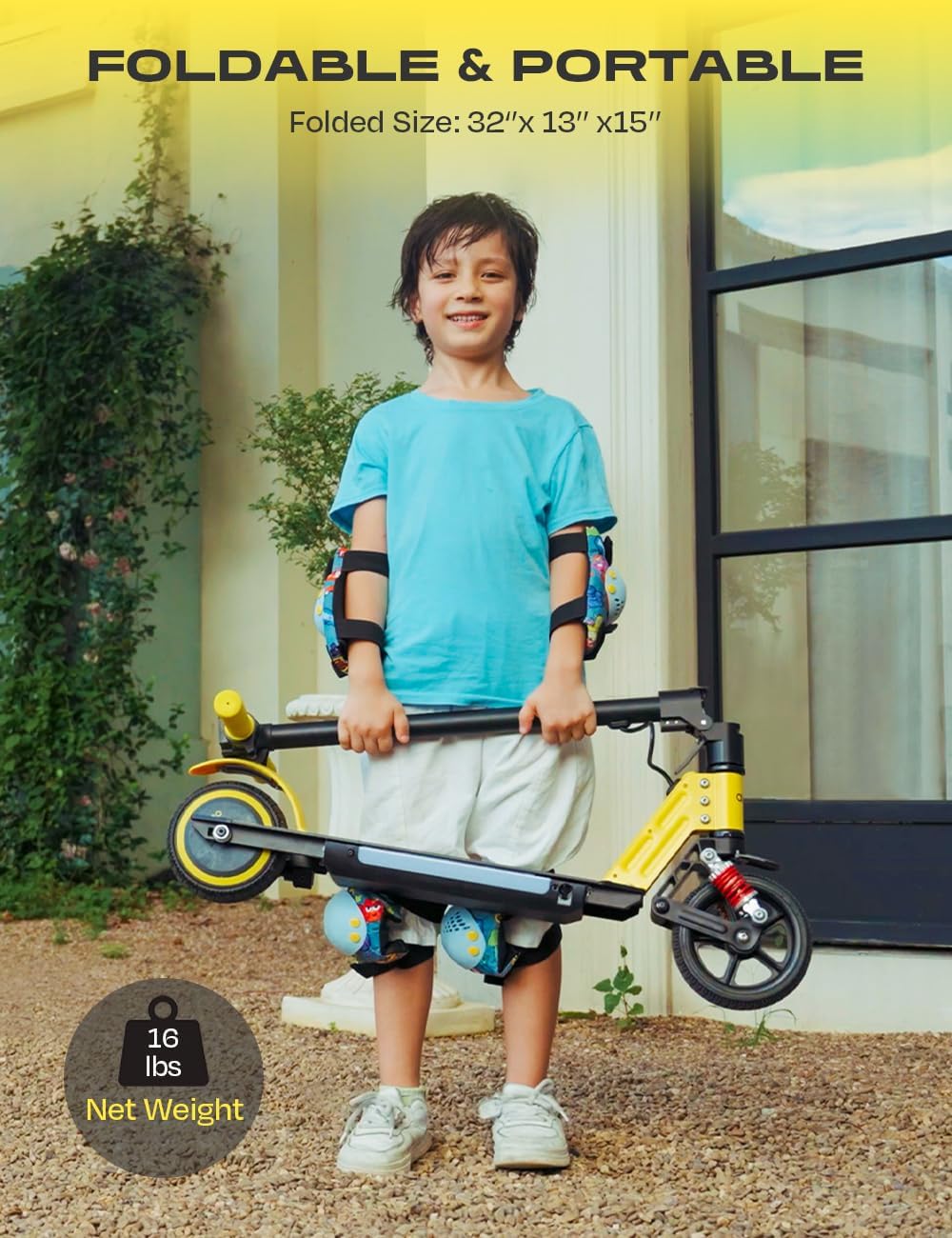 aigo E3 Kids Electric Scooter - Front Suspension, Max 3-5 Miles Long Range, Powerful 130W Motor, Multi-Color RGB Light Deck and Rainbow Headlight, 154lbs Weight Safety Tested to UL 2272