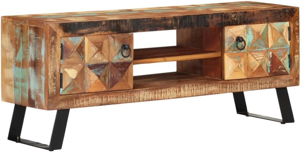 AMBERARD TV Cabinet Mixed Color Finish Solid Reclaimed Wood Medium Storage Displaying Function Media Unit with Storage Wooden TV Cabinet for Home Decor