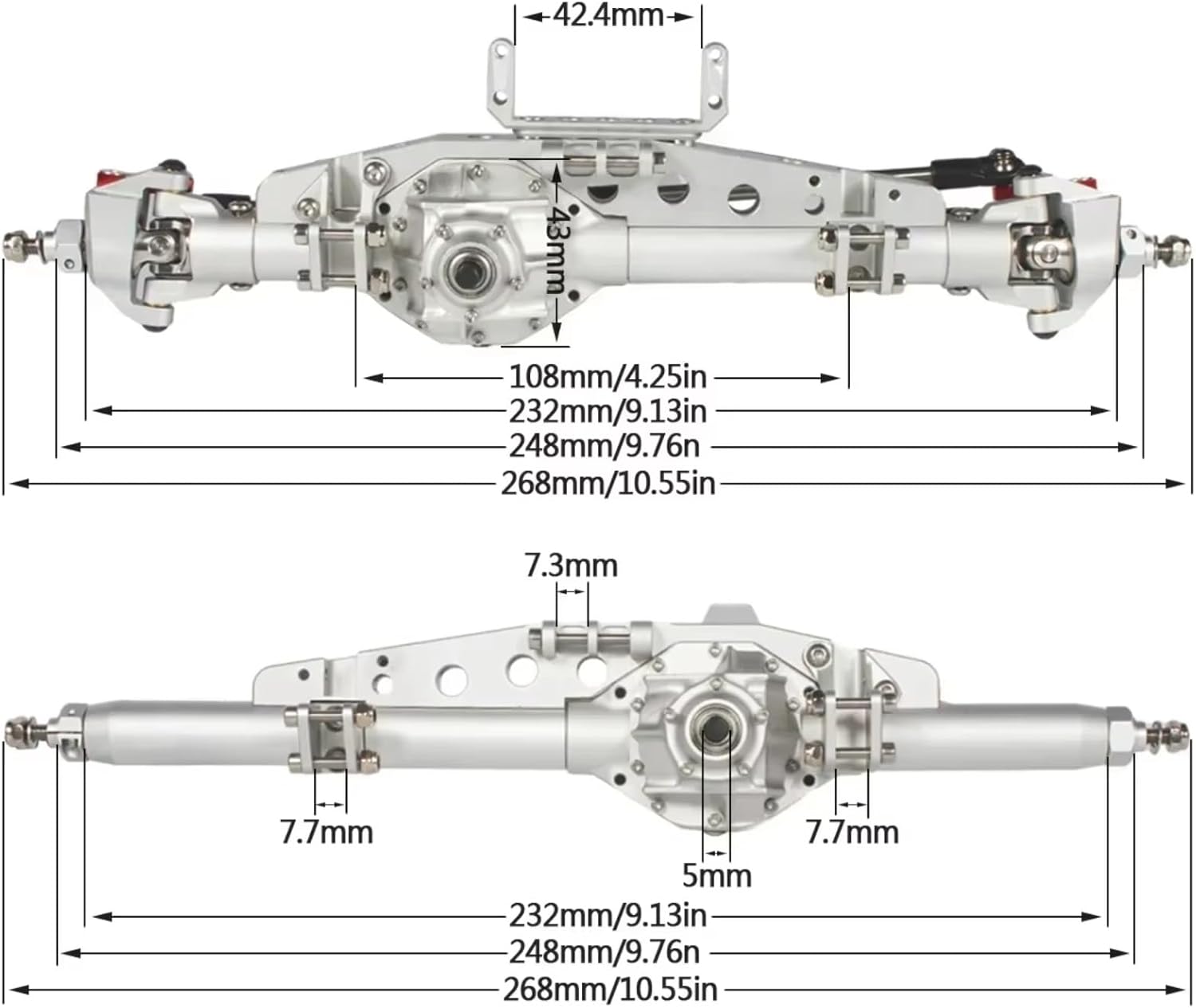 RC Axle Models For Axial For Wraith 90018 RR10 SMT10 For Capra 1.9UTB For Rock For Racer 1/10 Aluminum Diamond Axle Set Roll Cage Chassis RC Crawler(Silver,1set)
