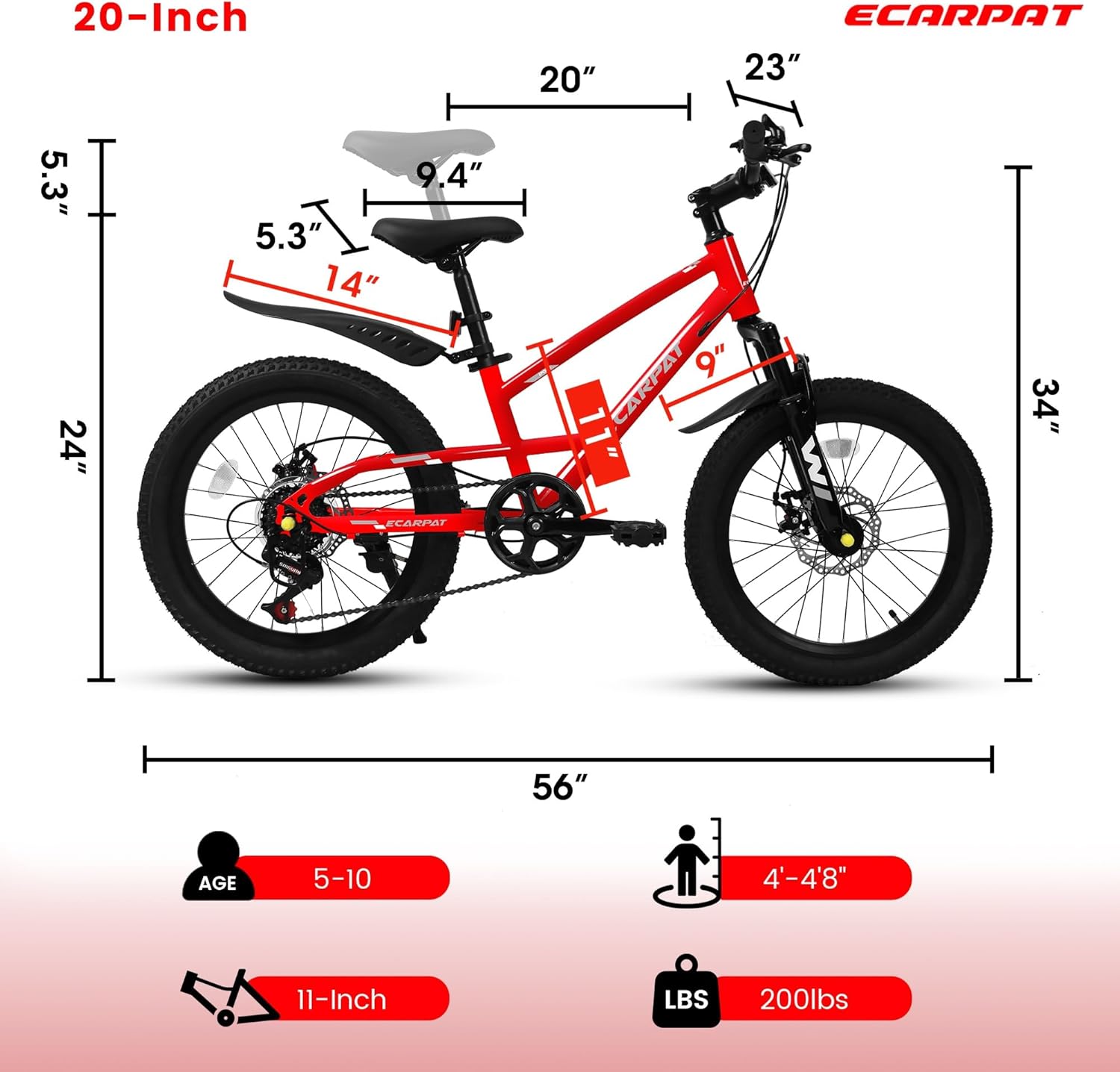 20 inch Mountain Kids Bike for Boys & Girls, Ages 6-12, 7-Speed with Front Suspension