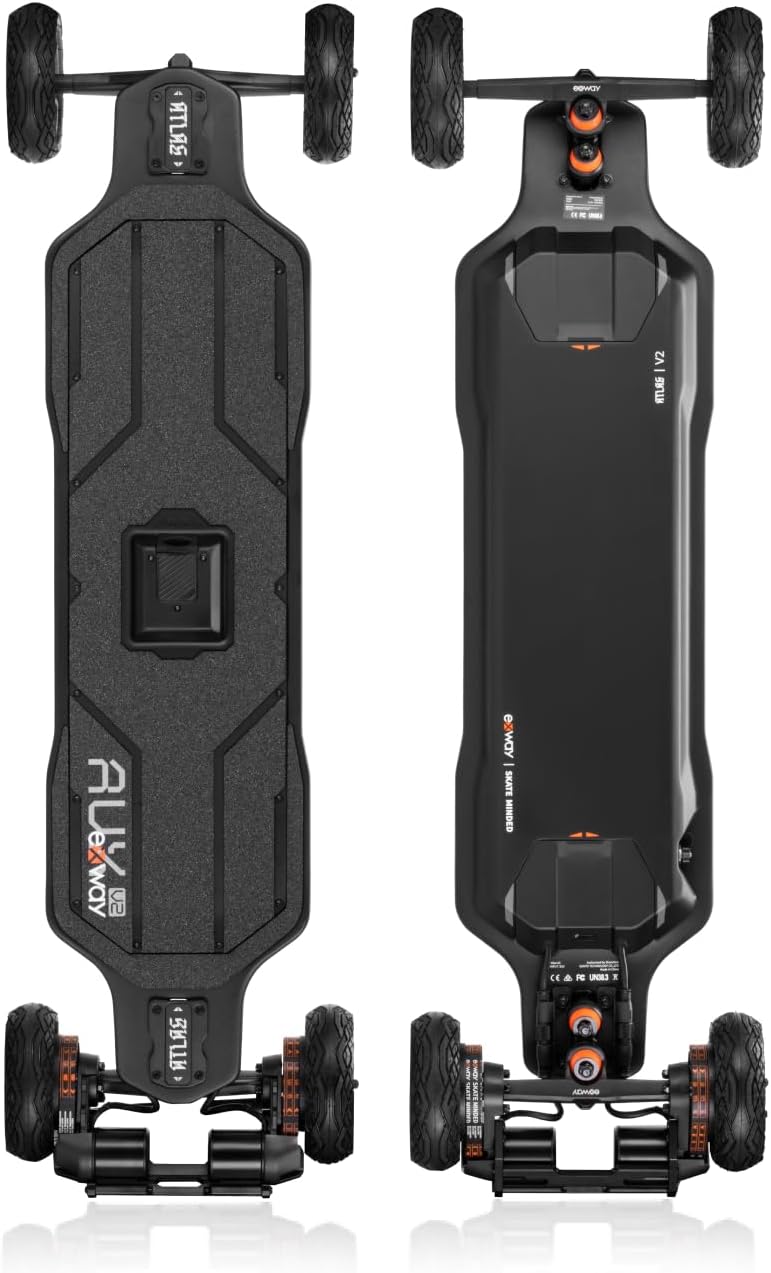 Exway Atlas All-Terrain Off Road Electric Skateboards, Top Speed of 35 Mph, 24 Miles Range Mountain Board, Optional AUXPack Battery, Professional Electric Longboard for Adults