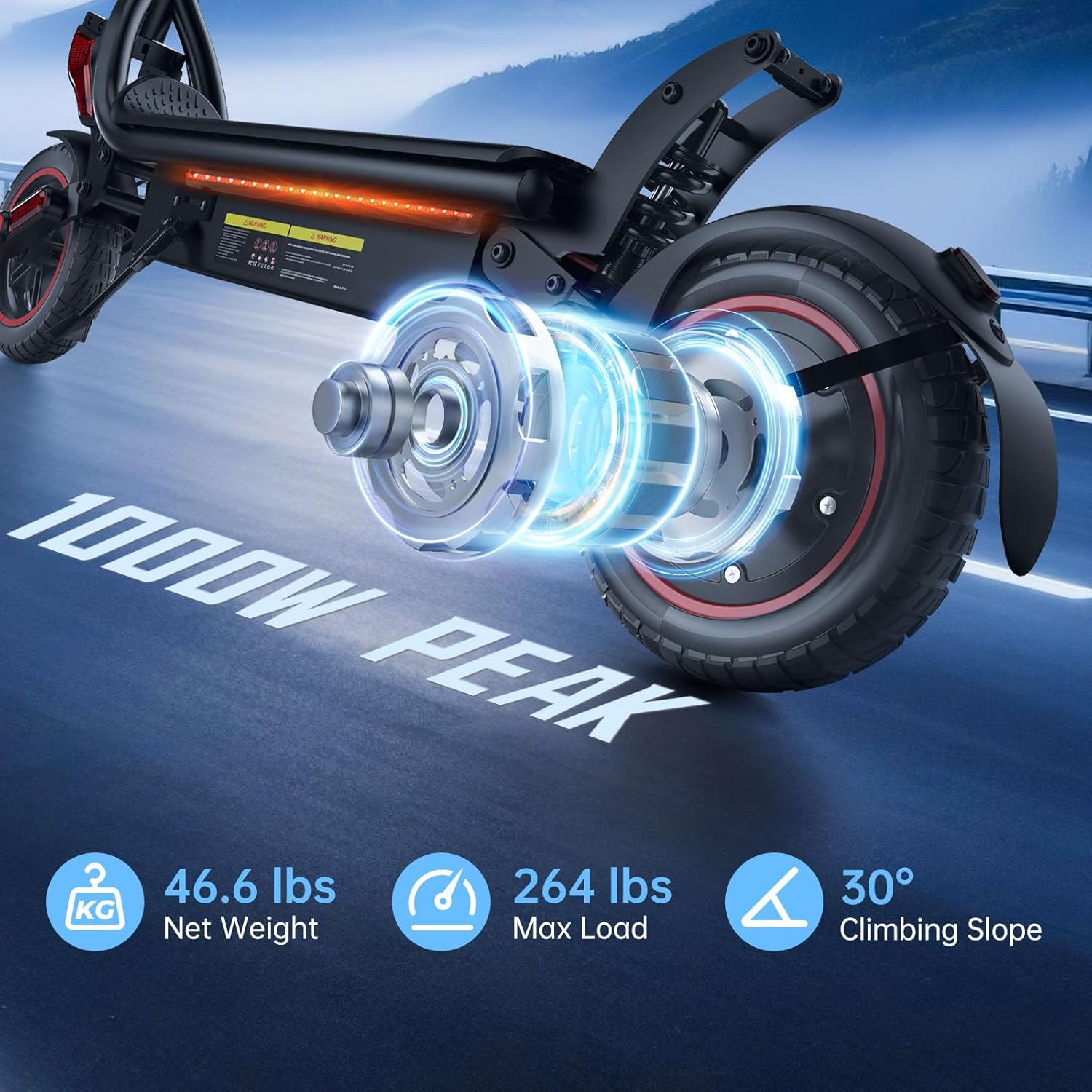 Electric Scooter for Adults, 1000W Peak Motor, 25 MPH, 28 Miles Long Range, 9.3