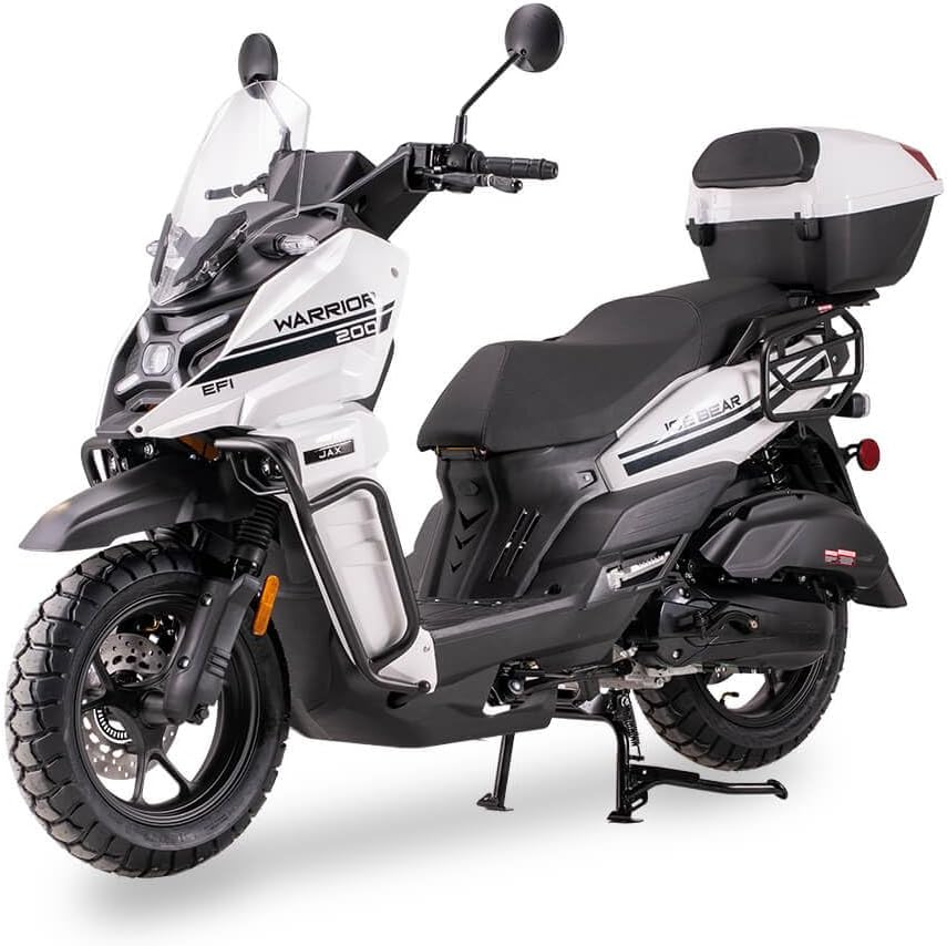Ice Bear Warrior 200 EFI Scooter, White, 200cc, with Top Case and Windshield