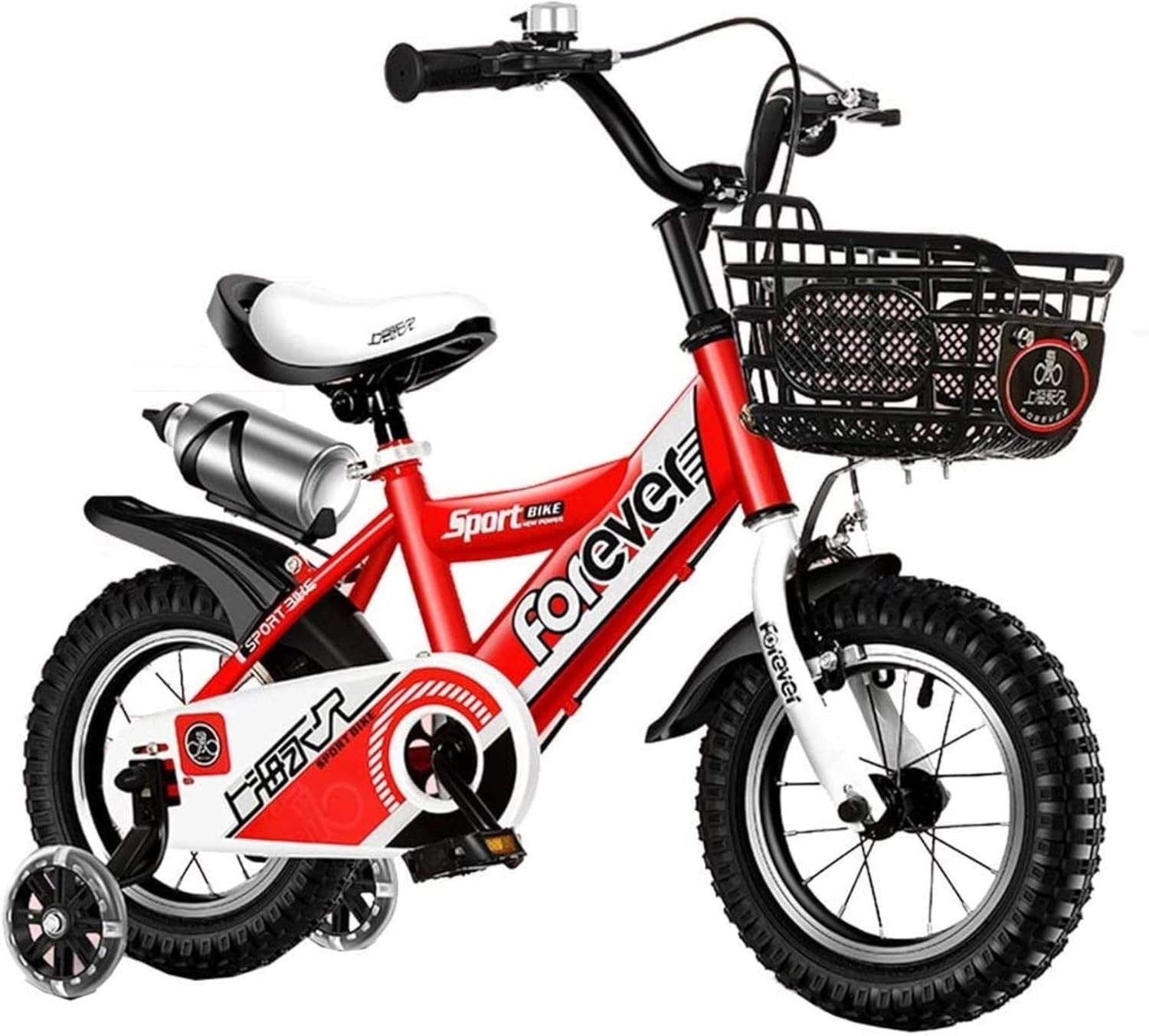 12 Inch Children's Bicycle Tested by Children 2-4 Years Old with Basket Support Wheels Handbrake Water Bottle and Rear Pedals