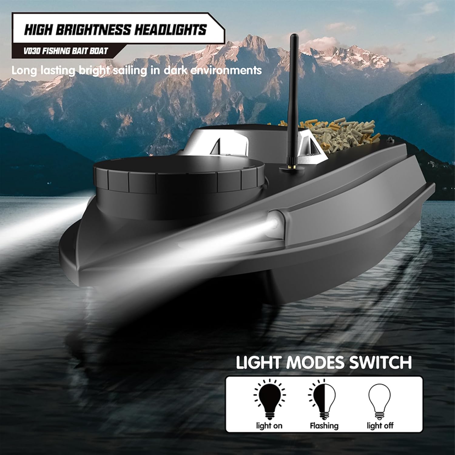 GoolRC V030 Remote Control Bait Boat, 2.4Ghz GPS Fishing Boats with Auto Return, LCD Screen, 6.6lbs Load Capacity, LED Lights, 2624ft Long Range Control RC Bait Boat for Adults