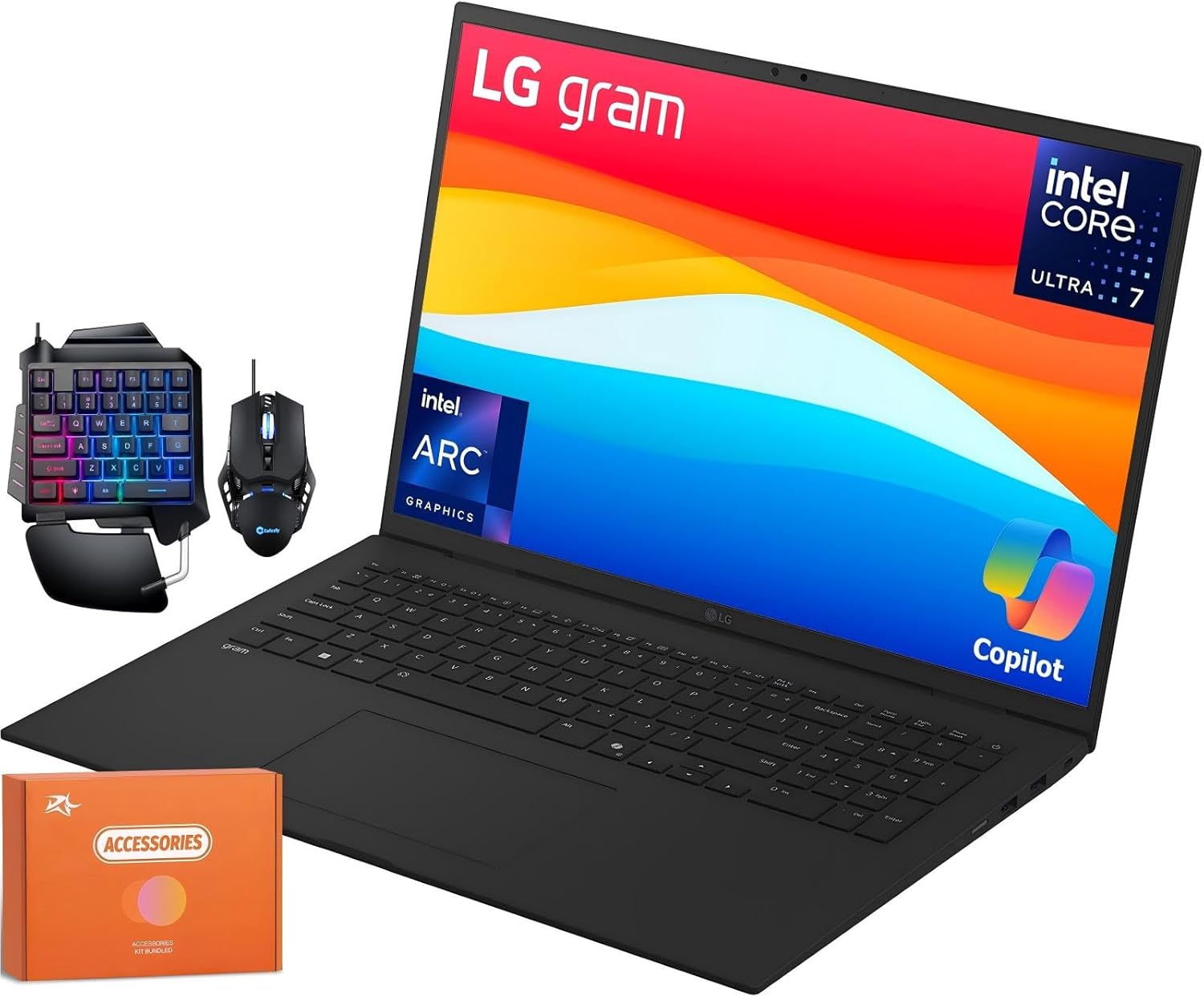 LG Gram 17 Business Touchscreen Laptop, 17” WQXGA Screen, Intel Ultra 7 258V, Intel Arc Graphics, 32 GB LPDDR5X 8533MHz, 1 TB SSD, Wi-Fi 7, Up to 23.5 Hours, Copilot AI, Windows 11 Pro, Accessories