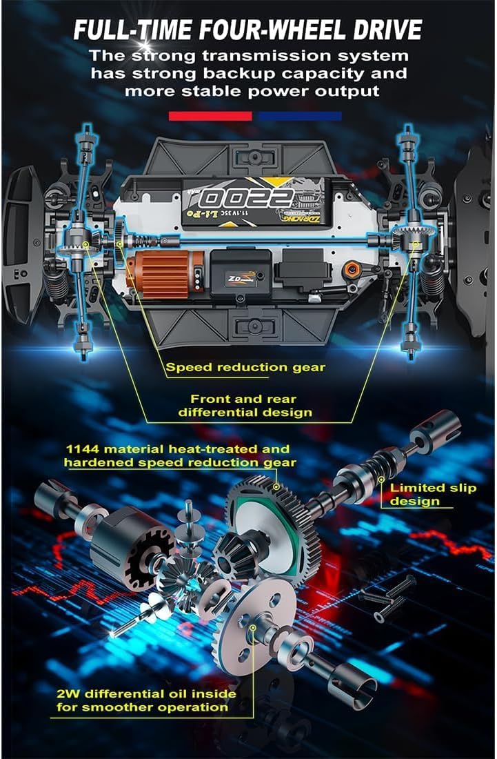 ZD Racing RX12 RC Drifting Car 1/12 4WD Brushless 70KM/H High Speed Sports Cars Vehicle Toy Gift (Red)