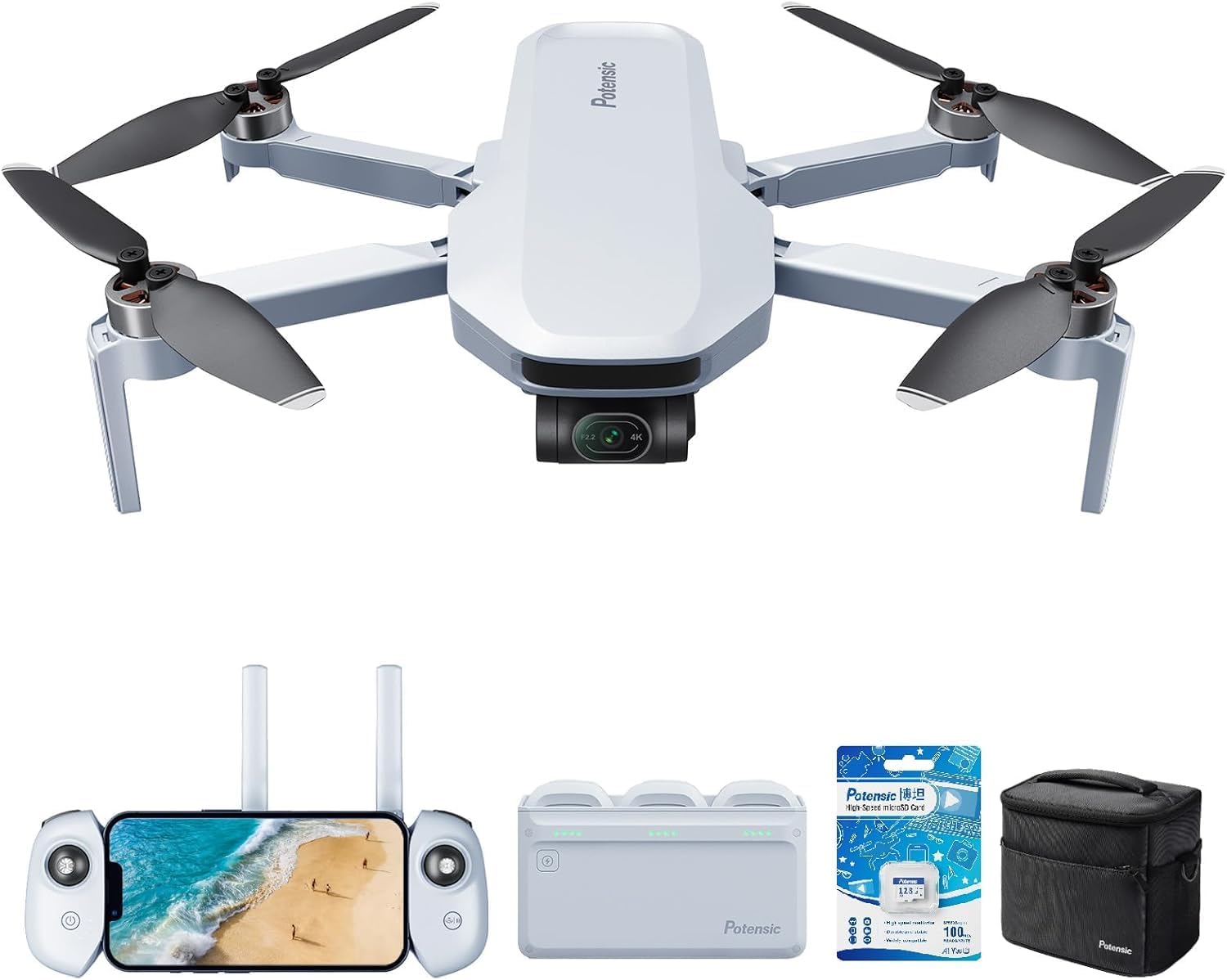 Potensic ATOM 3-Axis Gimbal 4K GPS Drone, Fly More Combo Bundle with 128g SD Card