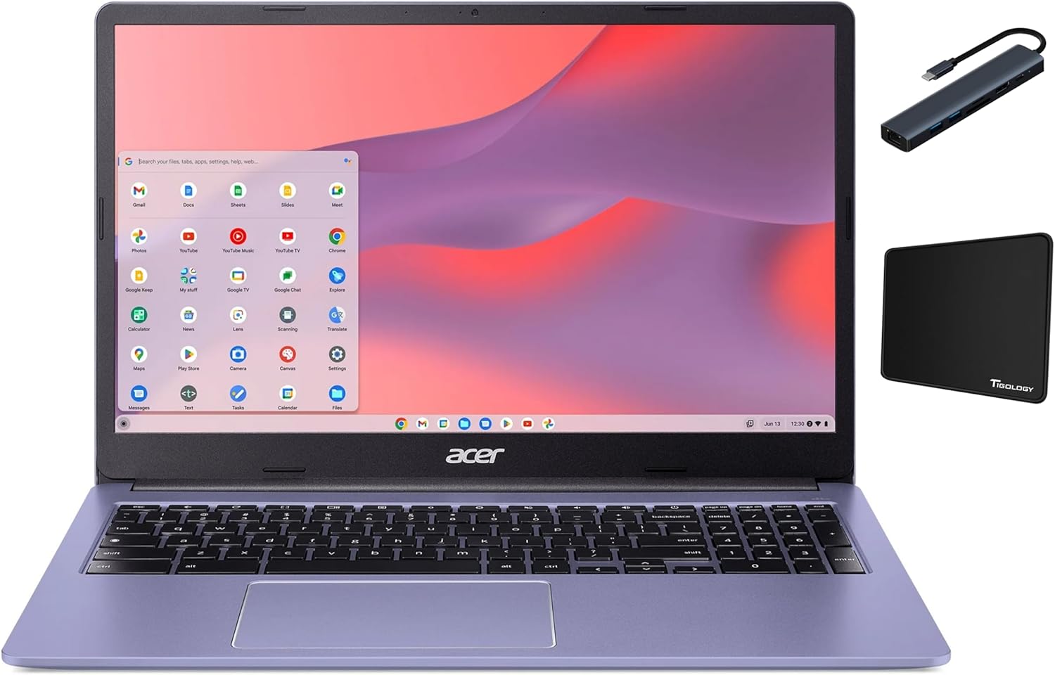 acer Chromebook 315 15.6 inch Laptop, Intel Processor N4500, 1.1 GHz, 4GB RAM, 64GB eMMC, Chrome OS, Proctective Sleeve Included, Moonstone Purple with TGY Accessories