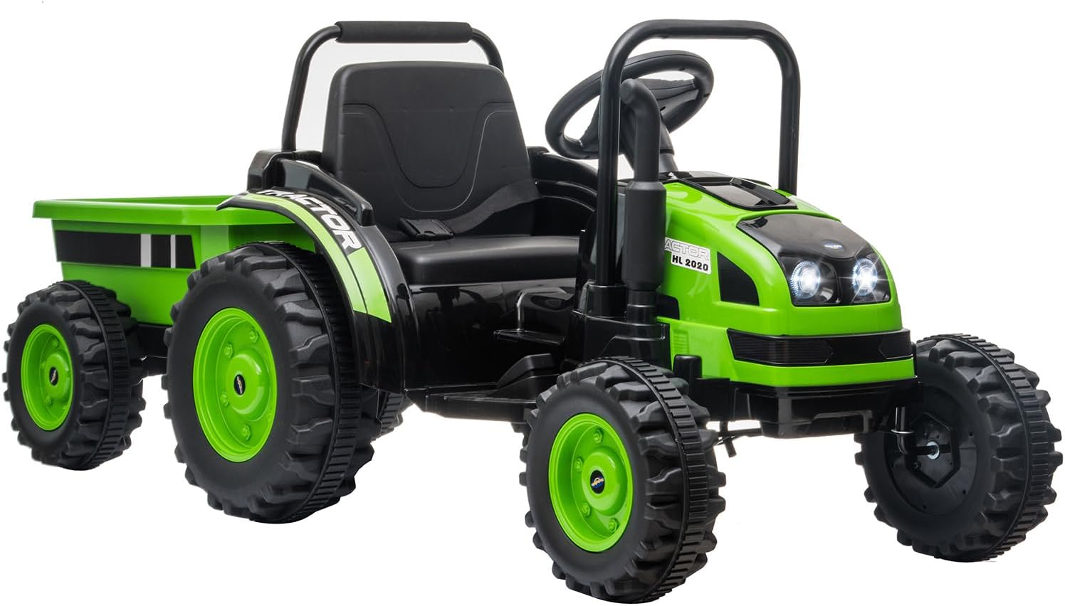 Electric Ride On Tractor with Remote Control, 35W Dual Motor Kids Tractor Car with Detachable Trailer, Music, LED Lights & Safety Belt, Ride On Truck Car for Boys Girls