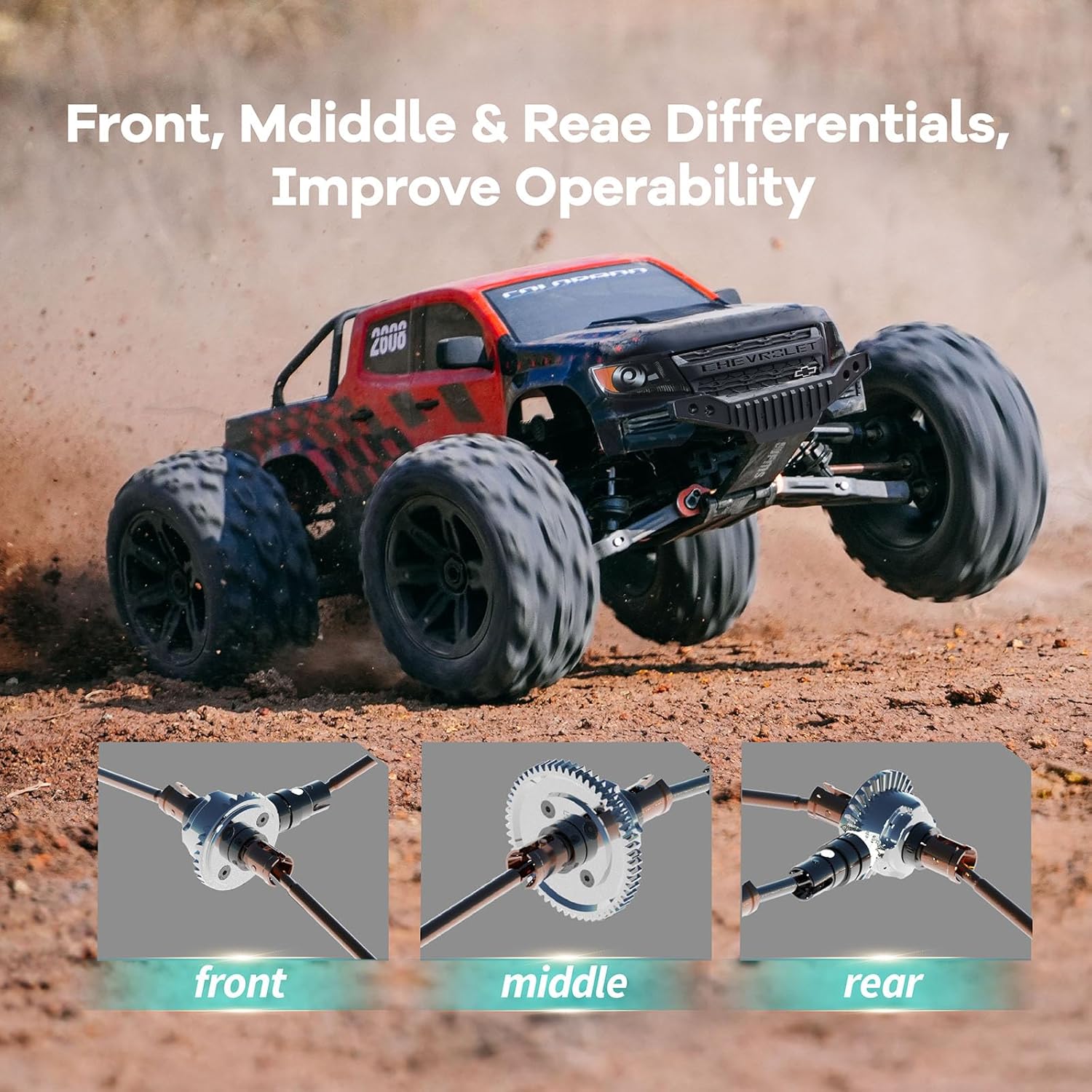 FCXㅤ FMS FMT10 1/10 Chevrolet Colorado Brushless RC Truck, 4WD Off-Road Crawler with Metal Chassis, Waterproof ESC, Hobby Grade Remote Control Car for Adults (Black and Red)