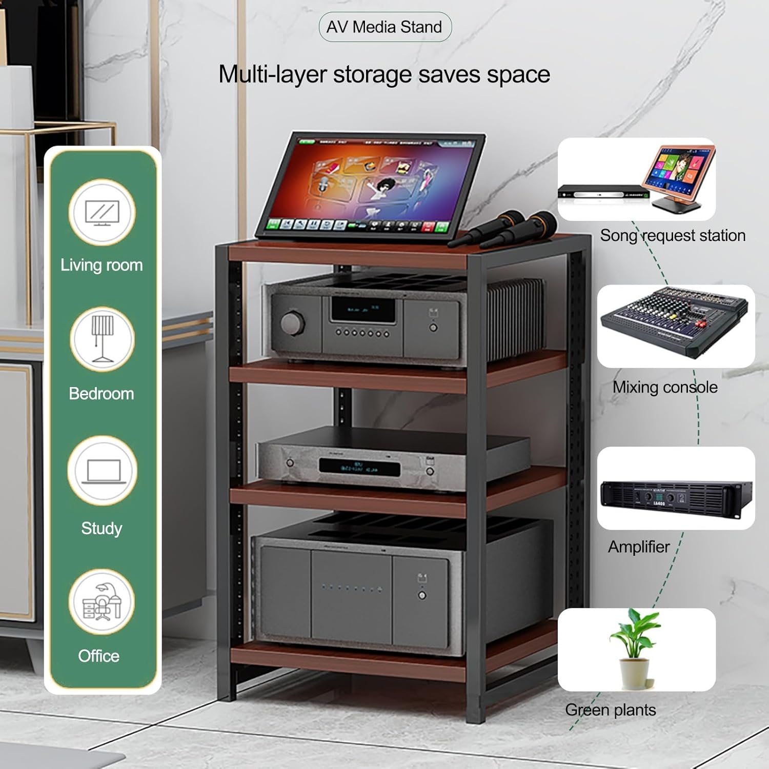 ZIHESY Equipment Console Shelf AV Media Stand Audio Rack Shelf with Adjustable Shelves