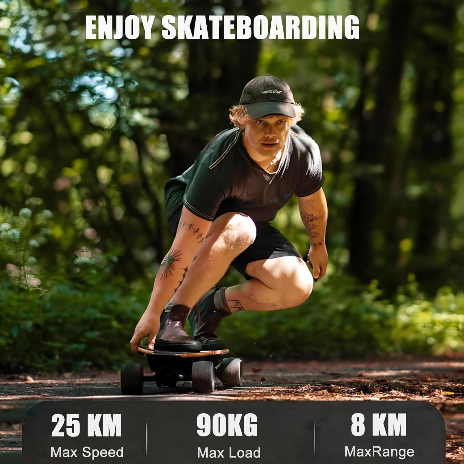 All-Terrain Electric Longboard Skateboard with Remote, 25km (15.6mph) W/4400mah Battery 8km (9.4 Mi) Range, Smooth Braking & 4-Speed ​​Control - 90kg (200lb) Capacity Maple Deck