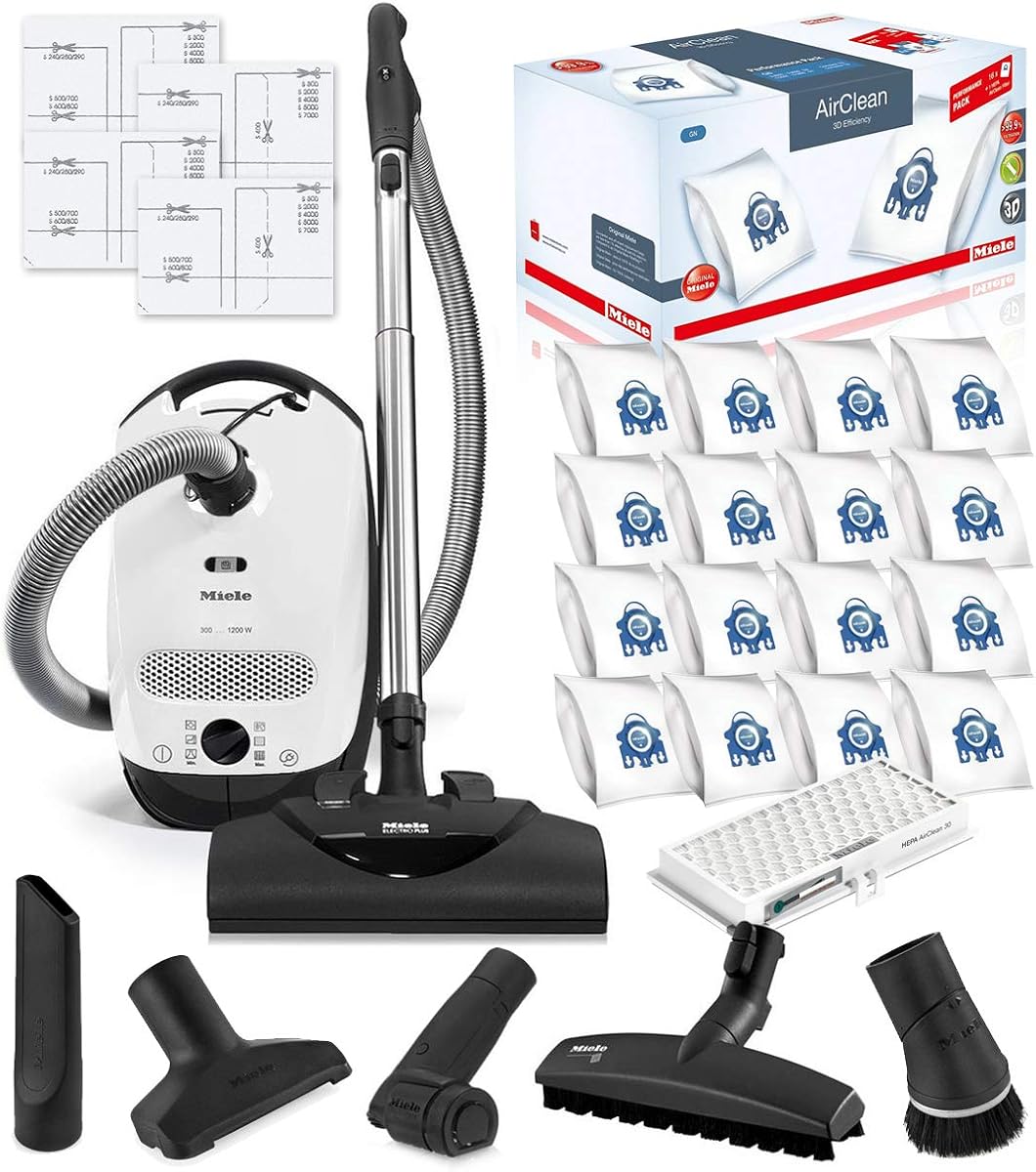 Miele Classic C1 Cat and Dog Canister HEPA Vacuum Cleaner with SEB228 Powerhead Bundle - Includes Performance Pack 16 Type GN AirClean Genuine FilterBags + Genuine HEPA Filter