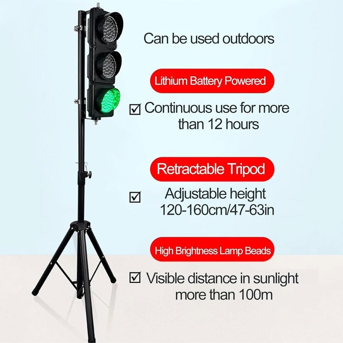 Traffic Stop Light with Remote Control,LED Red Yellow Green Traffic Signal Light with Tripod, Industrial Traffic Light IP68 Waterproof, 130-180cm Height Adjustable