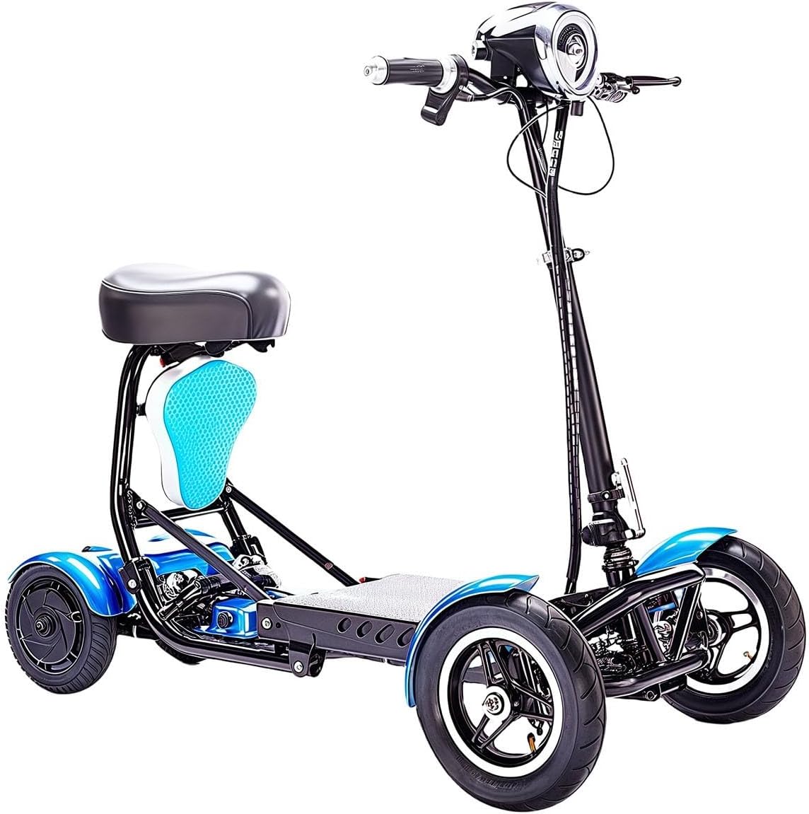 Scooter Auto Folding Electric Portable,Portable Long Range Mobility Scooter,Comfortable and Foldable Design,20KM Range 4 Wheel Electric Wheelchair Device with LED Headlight Blue