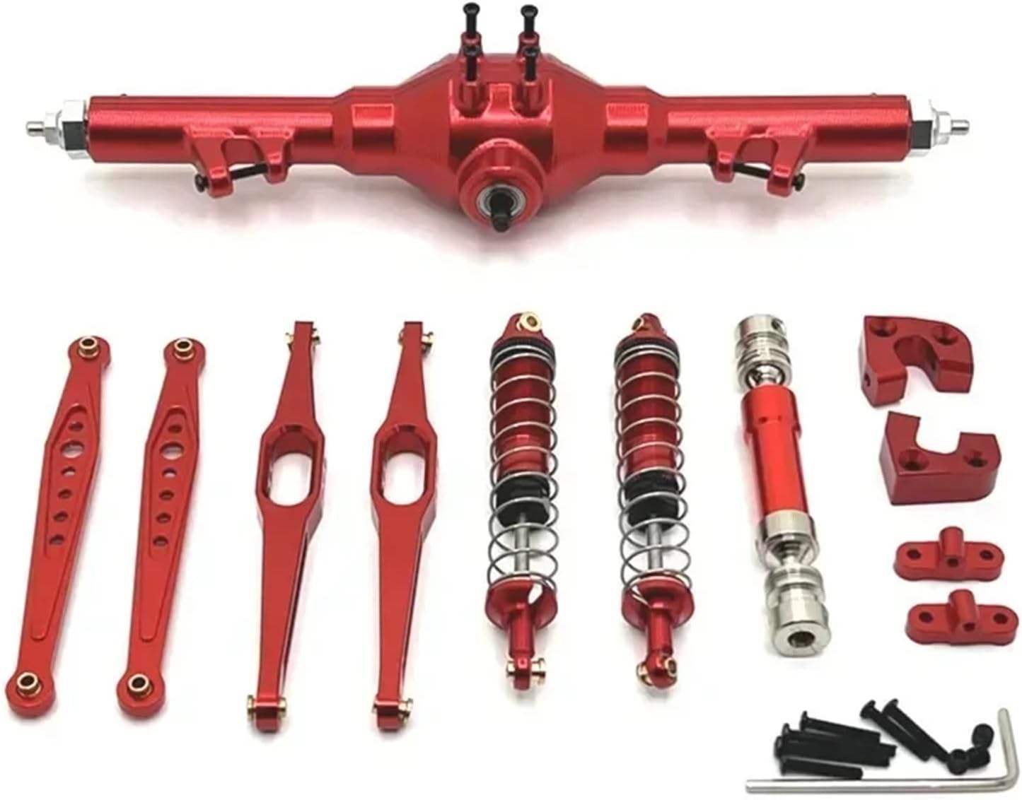 RC Repairs Components For Wltoys 124006 12423 12427 12428 12429 Metal Rear Axle Drive Shaft Shock Absorber Trailing Arms RC Car Upgrade Parts Kit(Red)