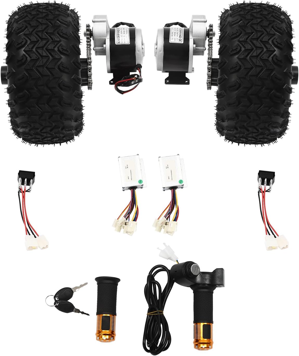 10 Inch Motor Drive Air Wheel Conversion Kit Electric Scooter Air Wheels Conversion Kit Double Wheel Set for Go-Karts Beach Scooter Trolley Cart and Wheelchair (Digital Display Throttle, 24V 250W)