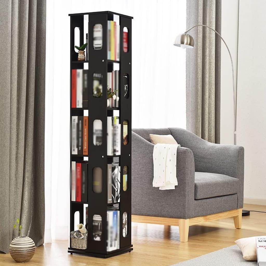WAEYZ Revolving Bookcase, 360° Rotating Ball Bearing Chassis, Multi-Functional Floor Standing Book Storage Rack Organizer for Kids Room Bedroom (Color : Black, Size : 6 Layer)