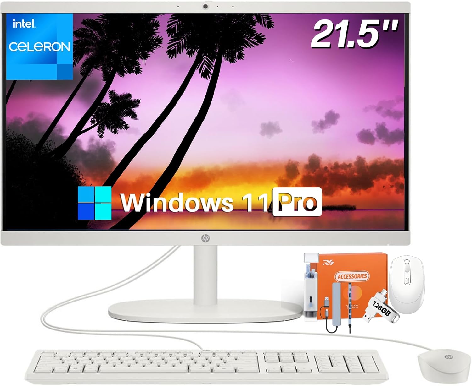 HP All in One Desktop Computer, Windows 11 Pro, 32 GB DDR4, 1 TB SSD, Intel Celeron J4025, 21.5 Inch FHD Anti-Glare, WiFi 6, Home Pc, Wired KB & Mouse, All-in-One Computers, W/Accessories