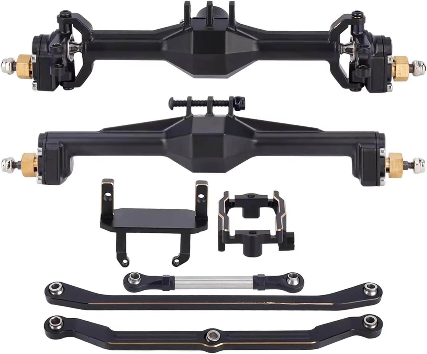 RC Front Rear Drive Axle Compatible with TRX4M 1/18 RC Crawler Car Axle Upgrade Parts Brass CNC Widen Portal Axles +10mm with Lay Down Servo Mount Links