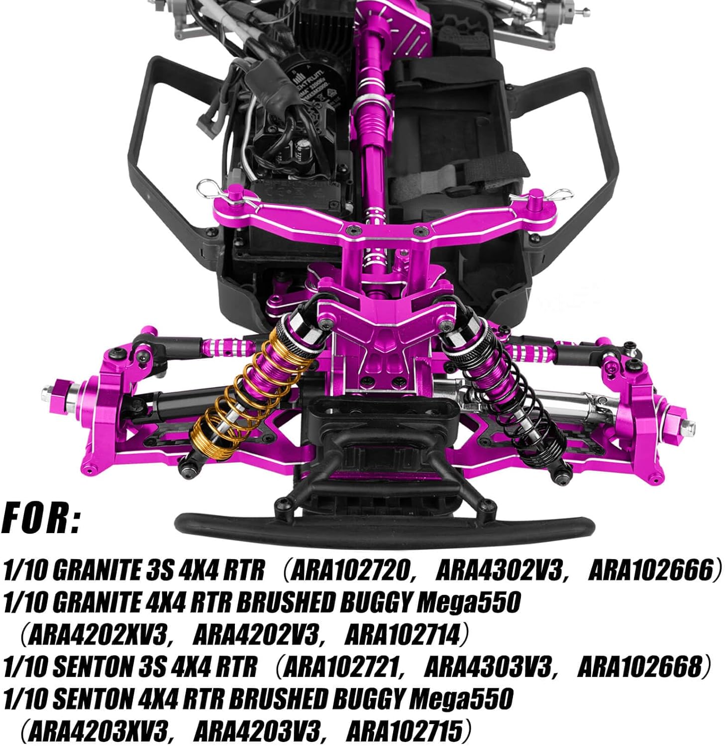 Upgrade Parts for 1/10 Granite/Senton 3S BLX Mega 550,Shocks&Gearbox&Arms&Caster Blocks hubs&25T Servo Saver&Steering Bellcranks&CVD&Support&Transmission&Center Driveshafts&Links,Pink