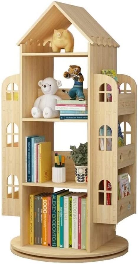 REIFOR Book Shelf Bookshelf Bookcase Rotating Bookshelf Pine Wood Creative Magazine Picture Book Newspaper Rack Floor Book Shelf for Home Bookcase Furniture Bookshelves Bedroom, 59*116cm