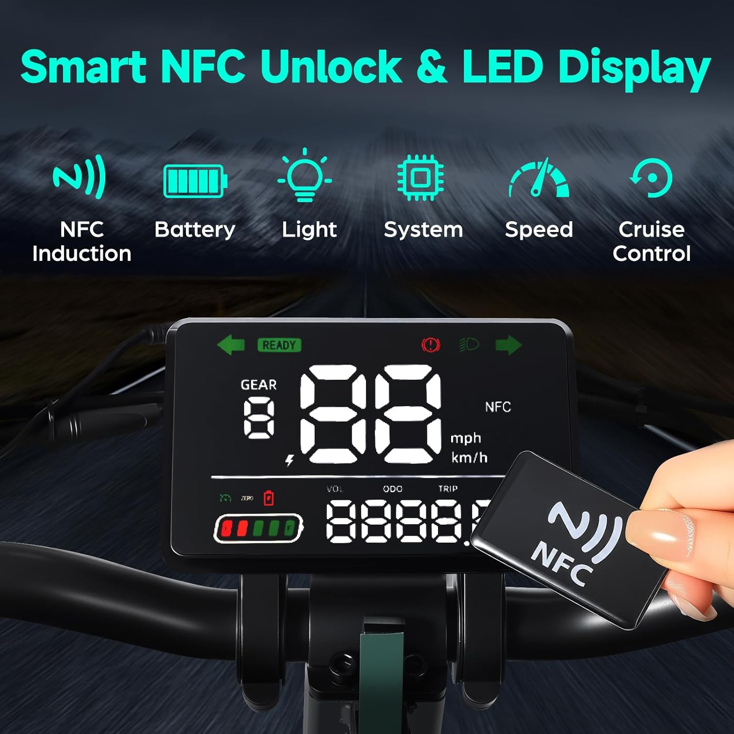 Electric Scooter, 1500W Peak Power Adults Electric Scooter, 34mph, 52V/20ah Battery Scooter with 43 Mile Long Range, 11” Anti-Slip Off-Road Electric Scooter