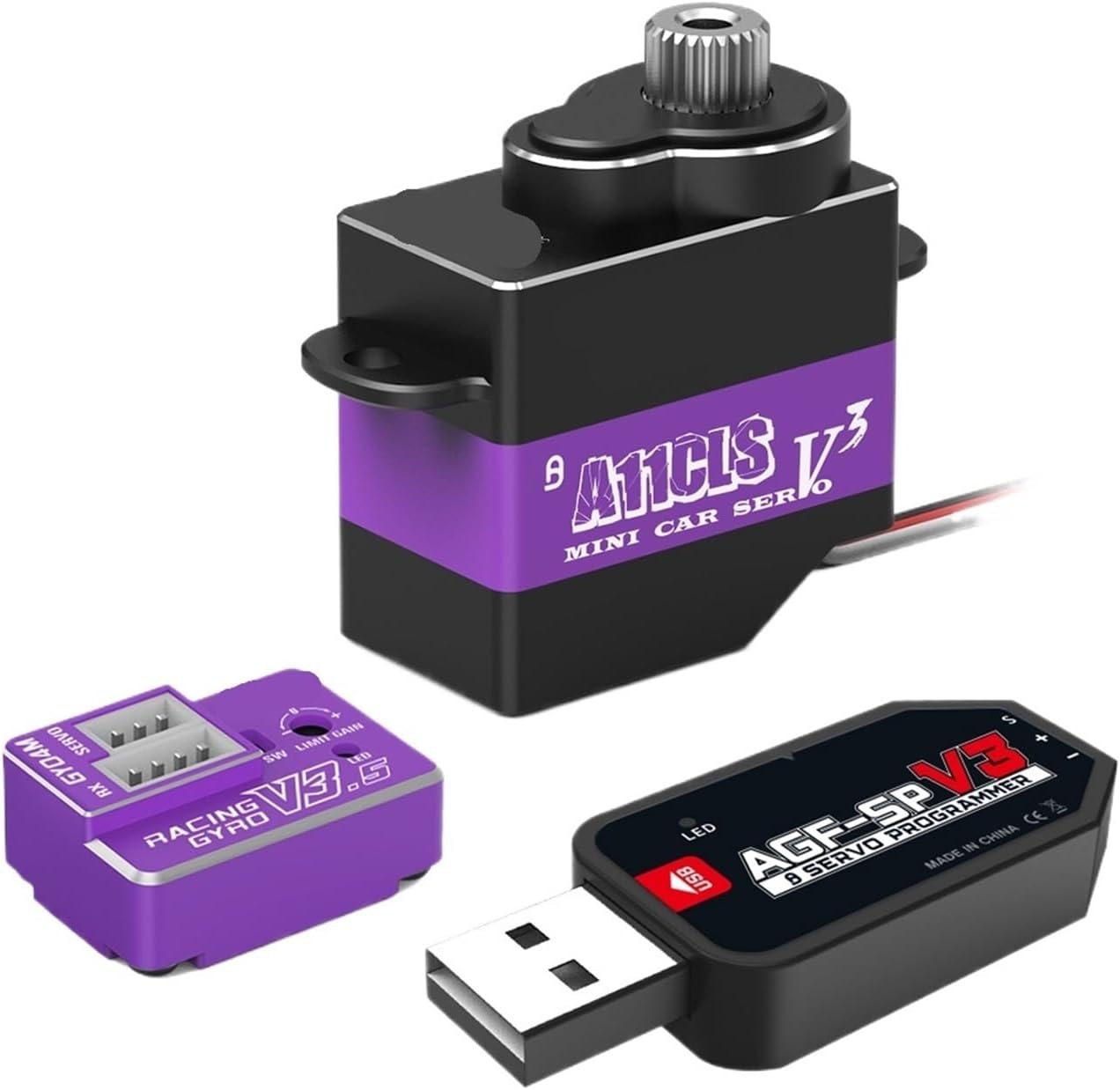 A11CLS V3 Racing Drift Kit Gyro Programmable Servo Overdrive 1.4KG Servo for 1/28 1/24 1/18 RC(JR Combo)