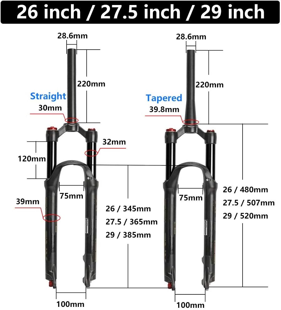 26 27.5 29 inch Suspension Fork, Disc Brake Air Forks for XC Offroad Mountain Bike Downhill Cycling