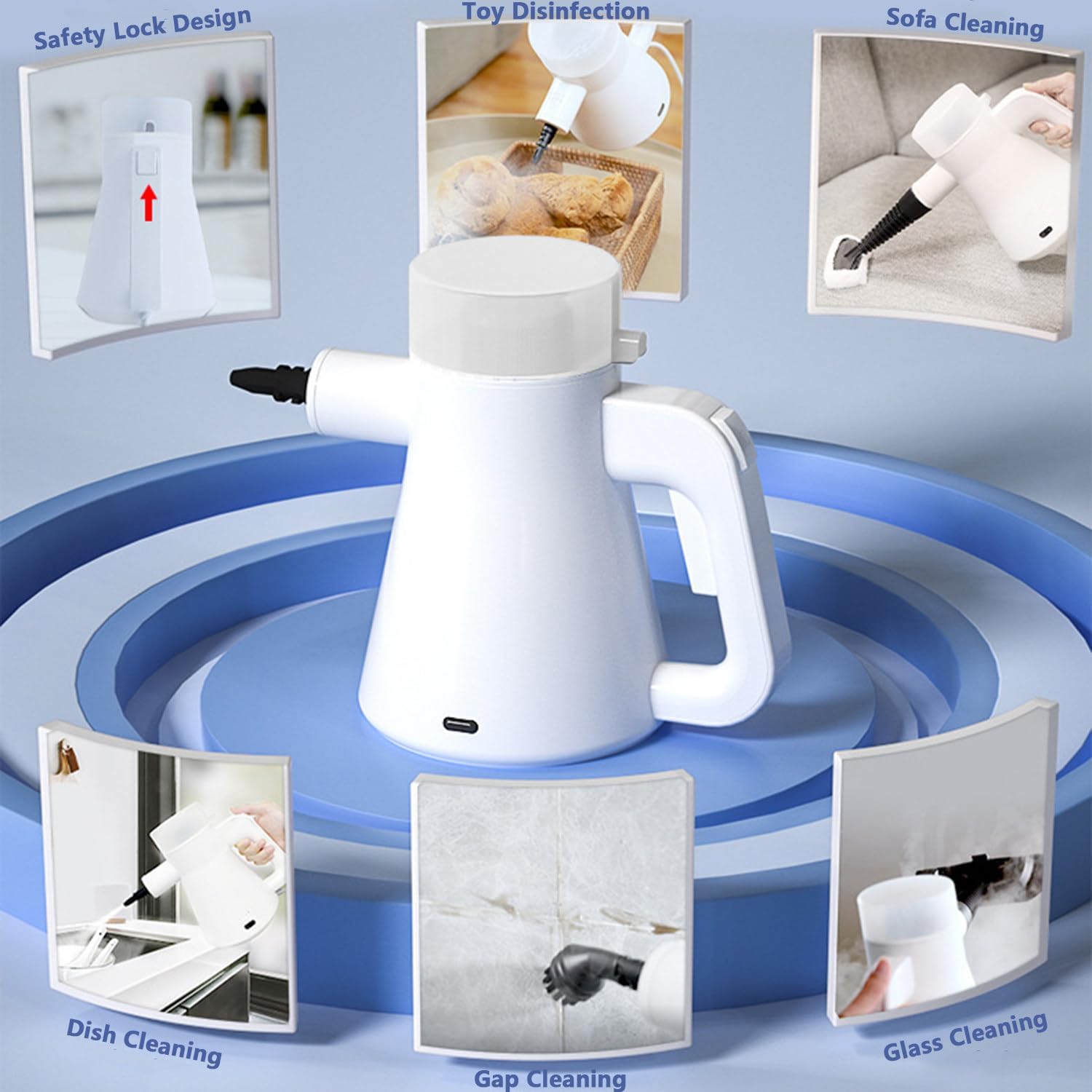 Handheld Steam Cleaner,450ml Water Tank,135℃ High Temperature,3.5bar Pressure,2min Fast Heating,with 4 Different Nozzles,99.99% Decontamination Rate