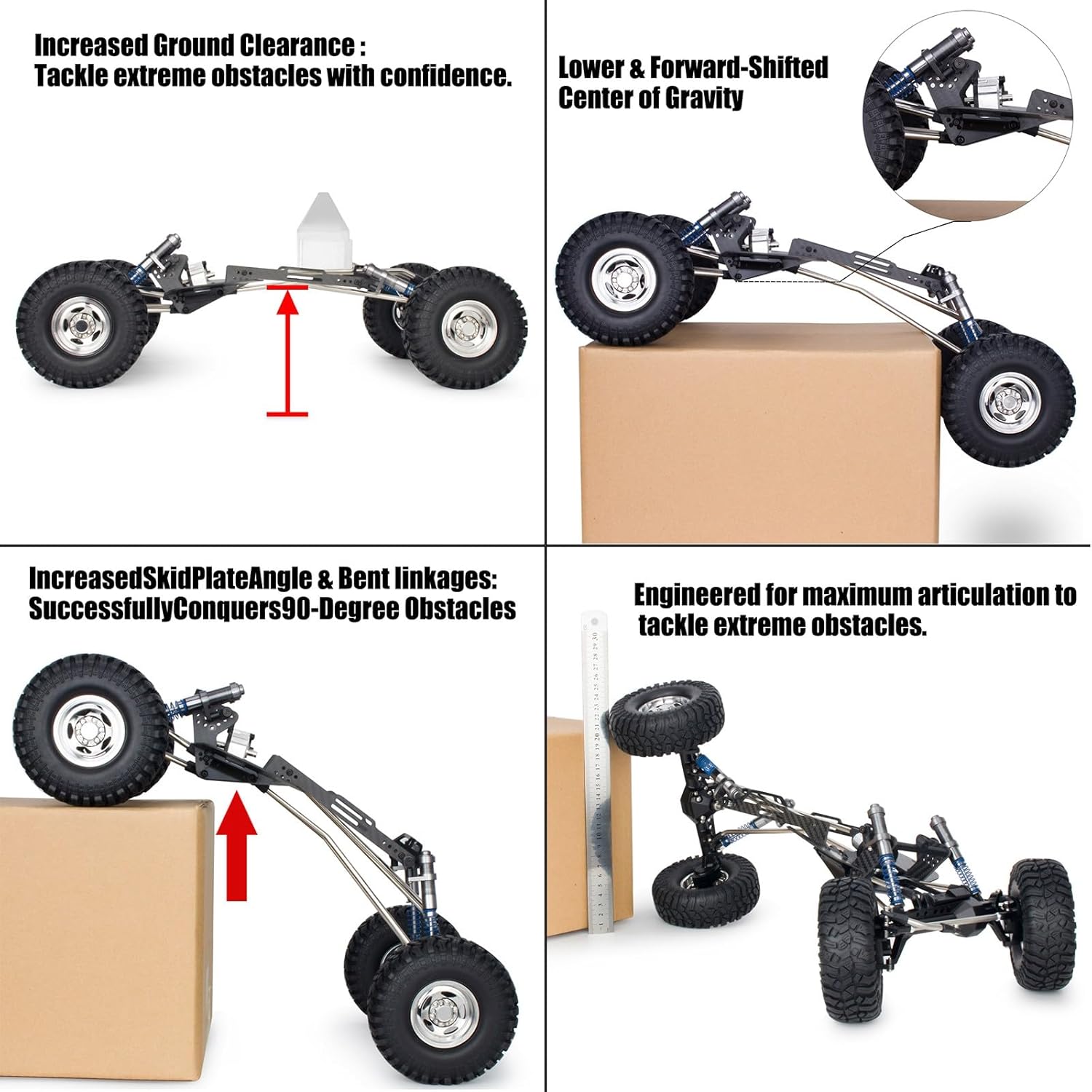 High Clearance LCG Chassis Kit for Performance 1/10 RC Crawler Cheater Rigs Carbon Fiber Chassis Rails Gearbox & Adjustable Shock Absorbers DIY Builds Upgardes Parts